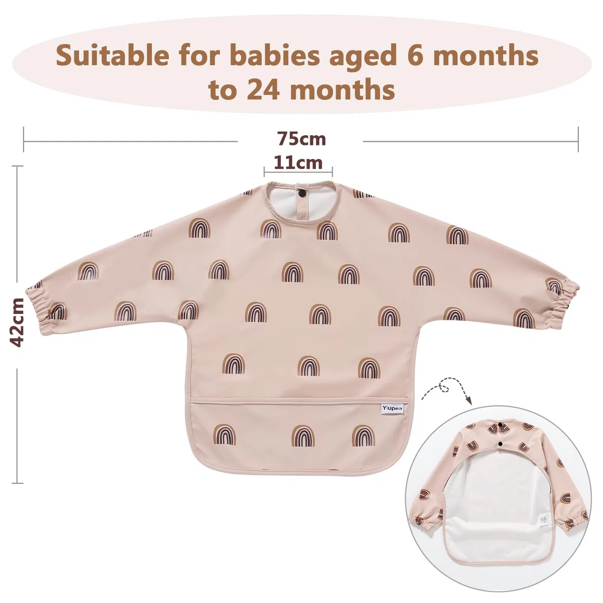 Babero con Mangas Largas - Lavable a Máquina y Resistente al Agua 6-24 Meses para Baby Led Weaning, Babero Cubrepañal para la Alimentación del Bebé