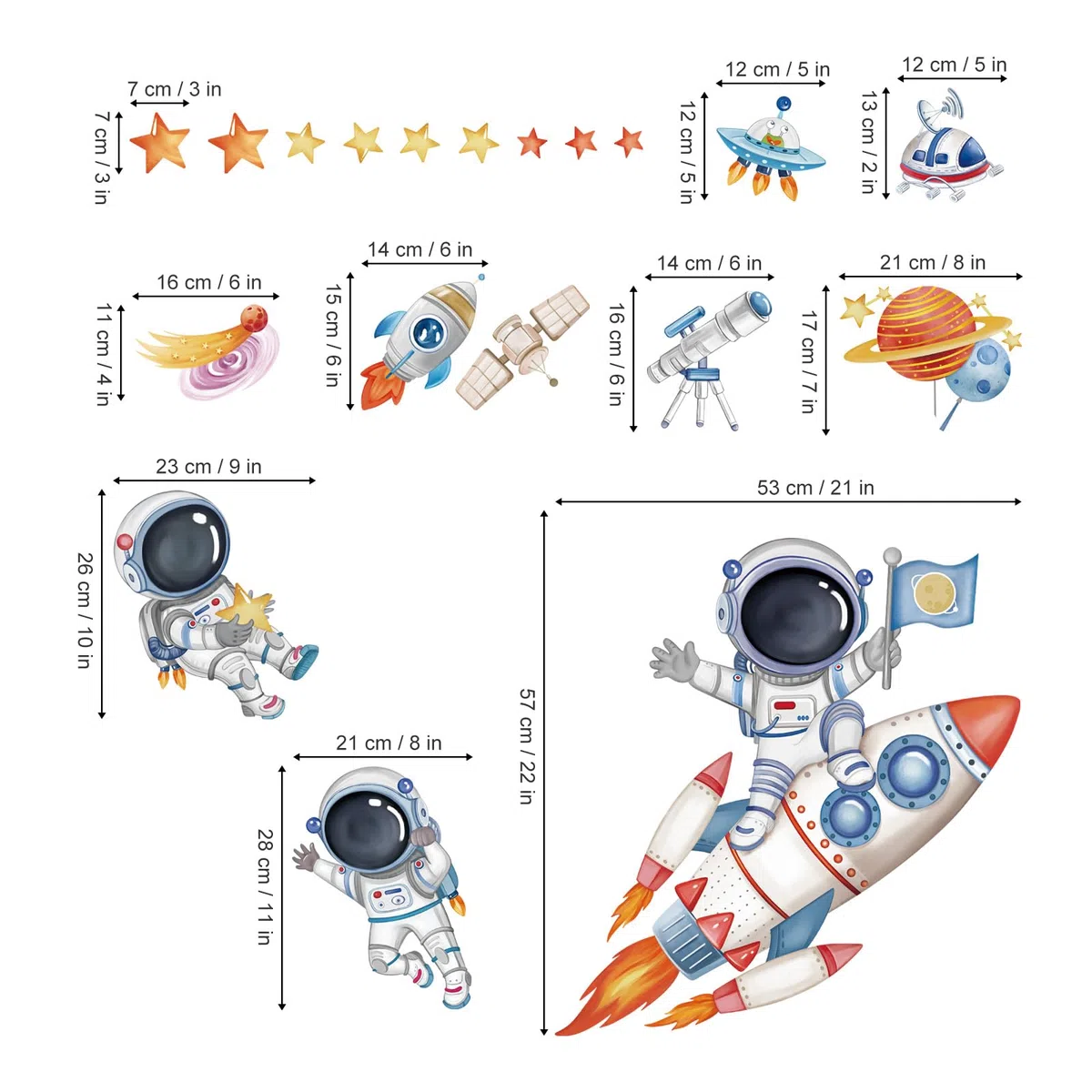 wondever Pegatinas de Pared Astronauta Cohetes Planetas Espacio Exterior Adhesivos Pared Decorativos Sistema Solar Vinilos Pared para Habitación Niño Bebés Dormitorio Guardería