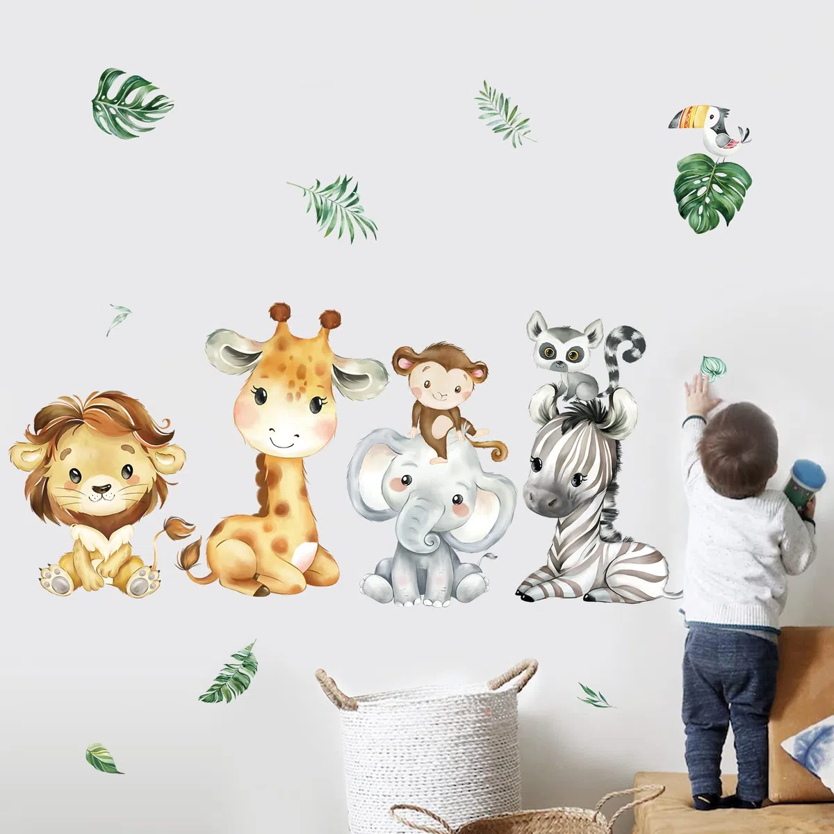 decalmile Pegatinas de Pared Animales de la Jungla Vinilos Decorativos Safari Elefante Jirafa León Adhesivos Pared Habitación Infantiles Niños Bebés Guardería