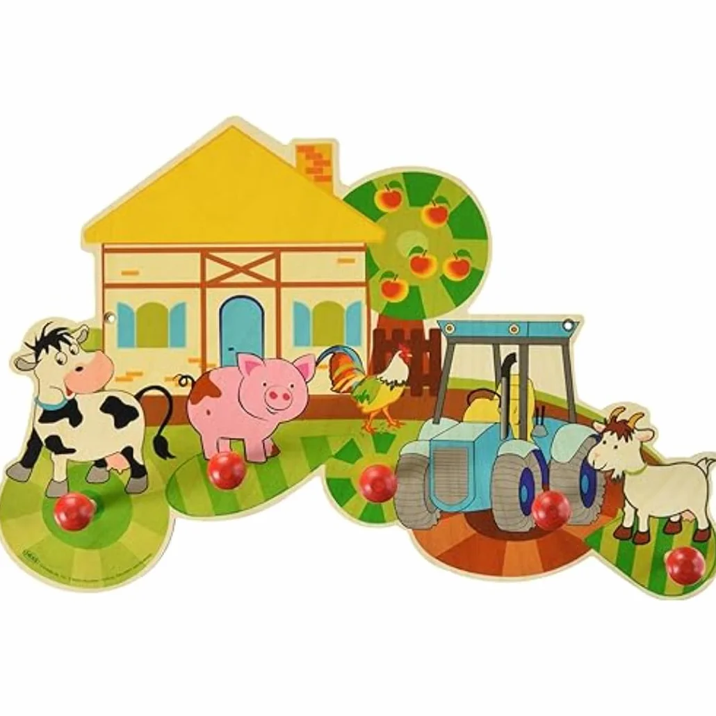 Hess Holzspielzeug 30304 - Perchero De Madera, Serie De Granja, Con 5 Ganchos, Para Niños, Hecho A Mano, Como Punto De Atracción En La Habitación Y El Pasillo De Cualquier Niño, color Multi