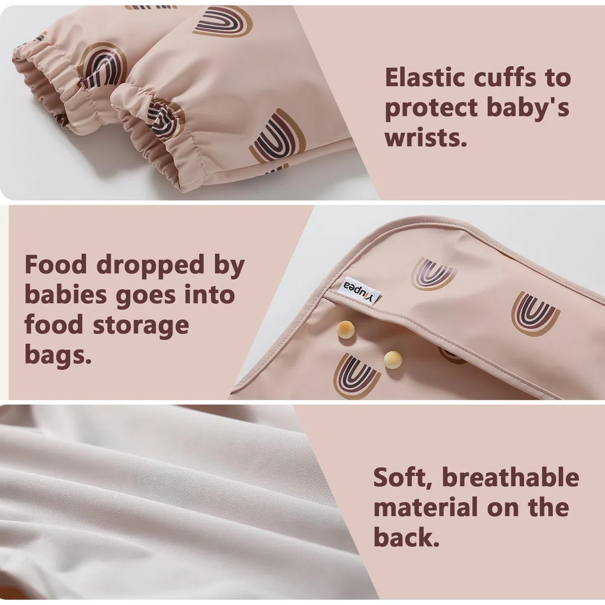 Babero con Mangas Largas - Lavable a Máquina y Resistente al Agua 6-24 Meses para Baby Led Weaning, Babero Cubrepañal para la Alimentación del Bebé