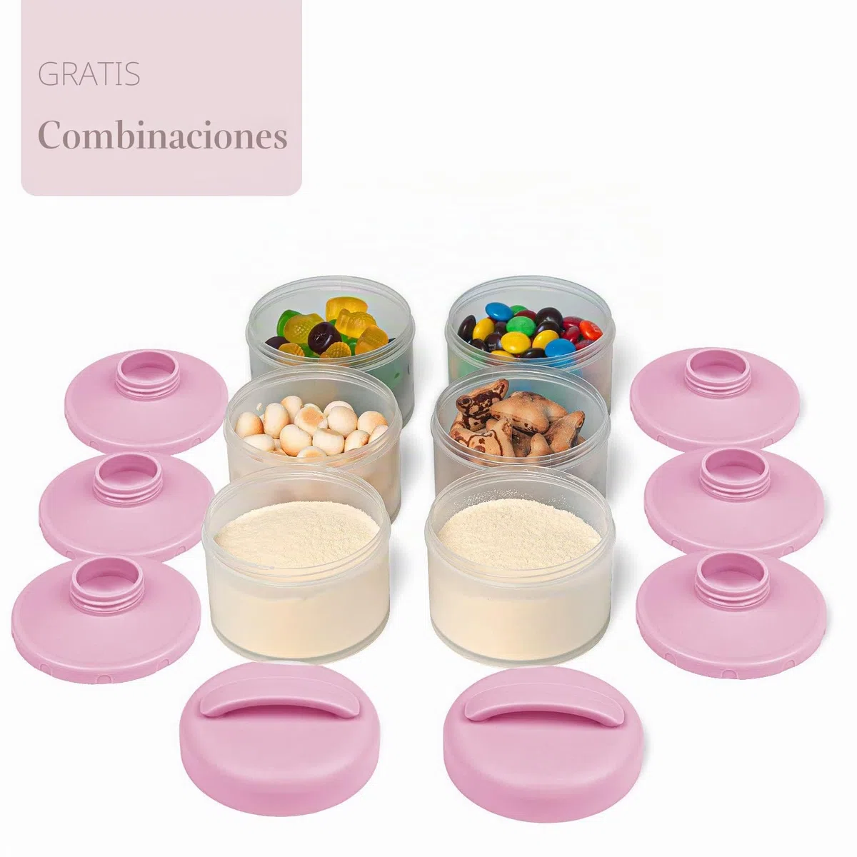 Termichy Apilable Dispensador Leche en Polvo Bebé y Cereales, 2 Paquetes (bebe rosa)