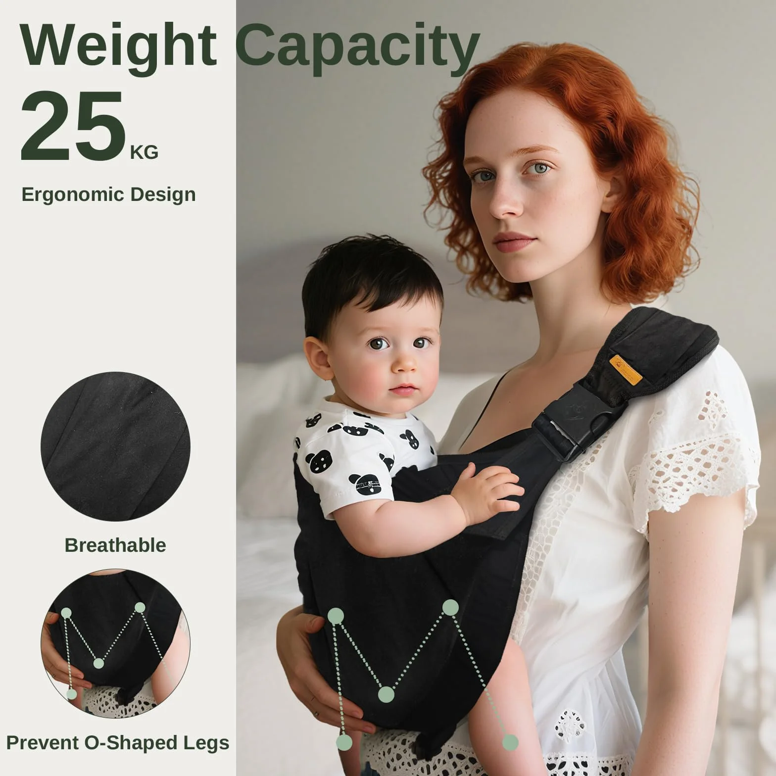 PortabebéS Ajustable, Fular Portabebe Lateral, Portabebés Ergonómico Portátil, Porta Bebes De 0 A 36 Meses, Carga MáXima: 25 Kg (Negro)