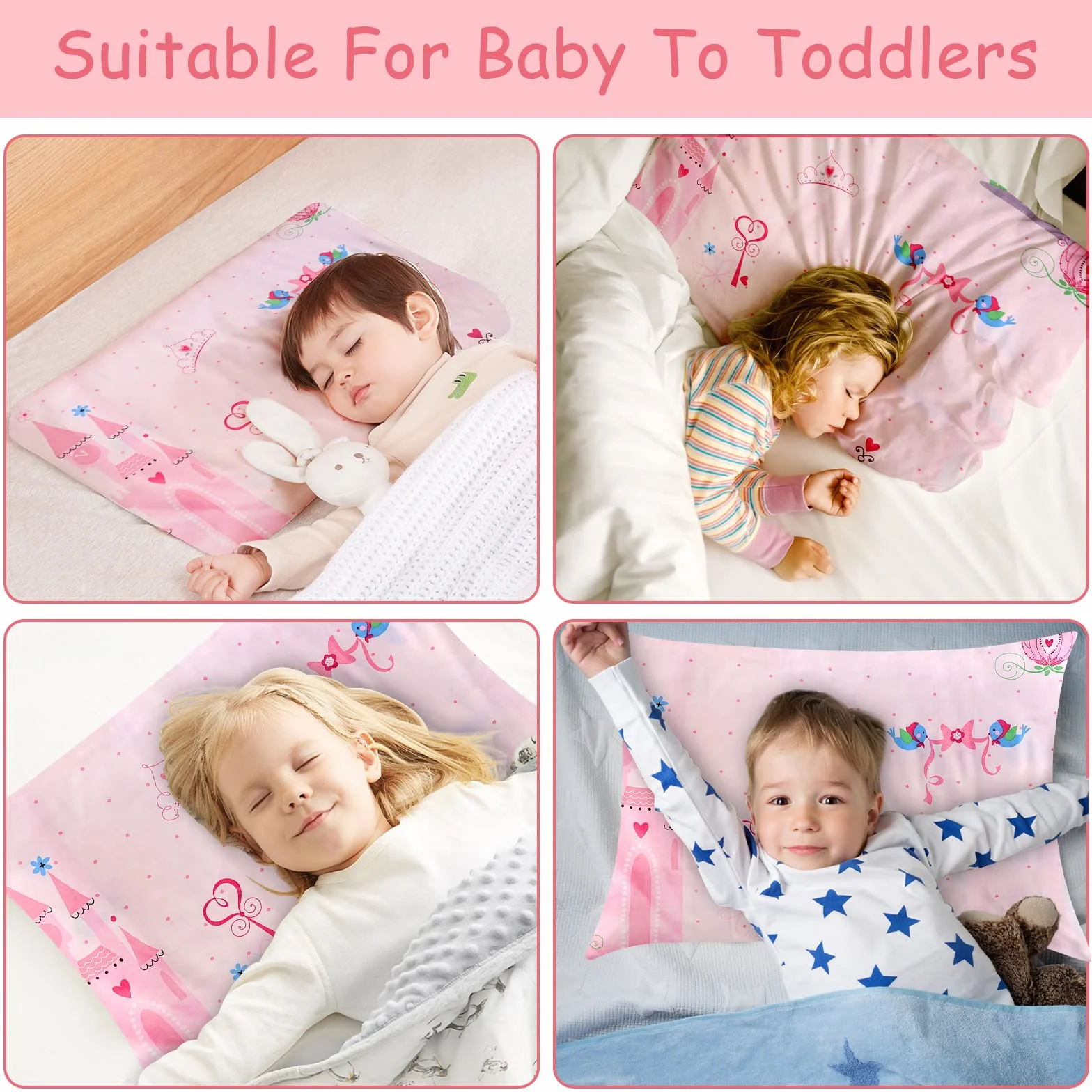 Vegena 2 Piezas Funda de Almohada de 40 x 60 cm, Fundas de Almohada para Niños, Funda de Almohada para Bebé de Algodón Suave y Transpirable, con Cierre de Sobre para Niños y Niñas