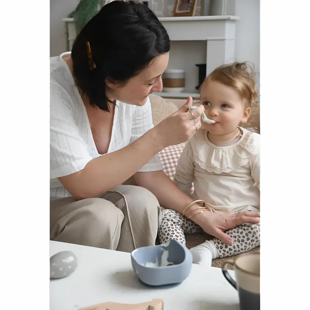 BÉABA Bol de Silicona con Ventosa, Cuenco para Bebés y Niños, Antideslizante, Antivuelco, Se adhiere a la perfección a la mesa y bandeja de la trona, Microondas, Comida Infantil, Gris