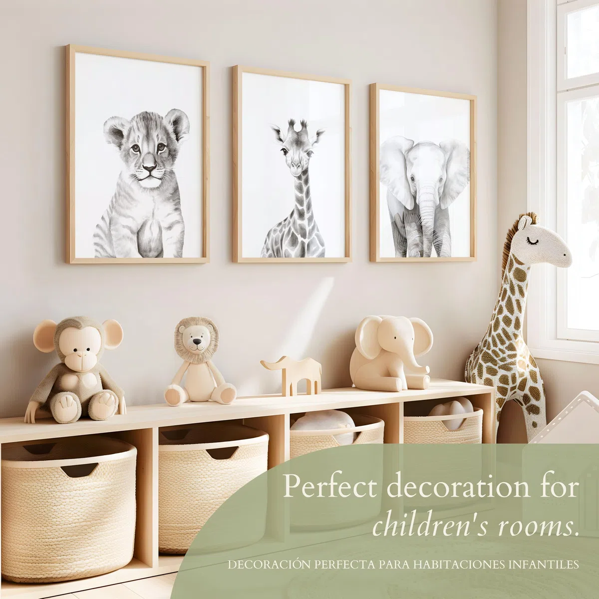 ayurvana Set de 4 Láminas Safari en Blanco y Negro – Cuadros Infantiles de Alto Contraste para Estimulación Visual de Recién Nacidos – Decoración Habitación Bebé Estilo Nórdico y Montessori – A4
