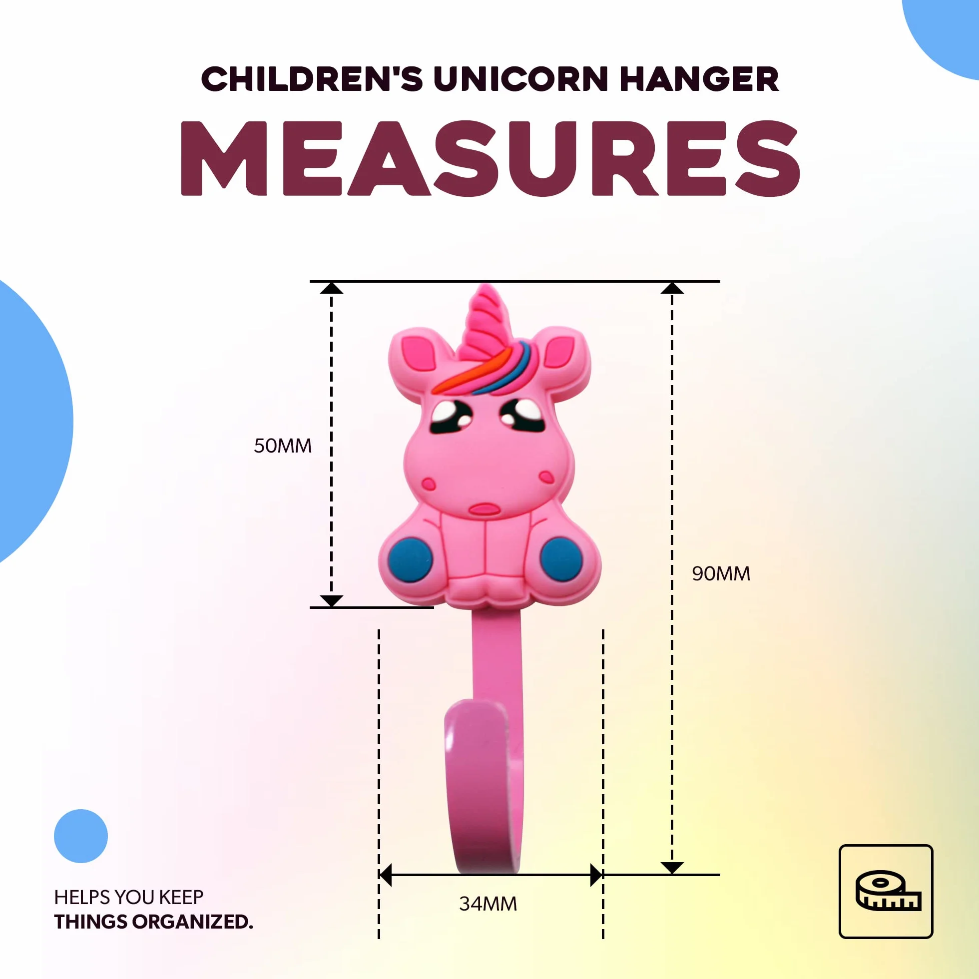 DOJA Barcelona | Percha infantil Unicornio Rosa | 34 x 90 mm | Pack 4 Perchero infantil Ropa | perchas Niños Ropa | Perchas Dormitorio Niños | Colgador para Dormitorio Infantil | Niño y Niña