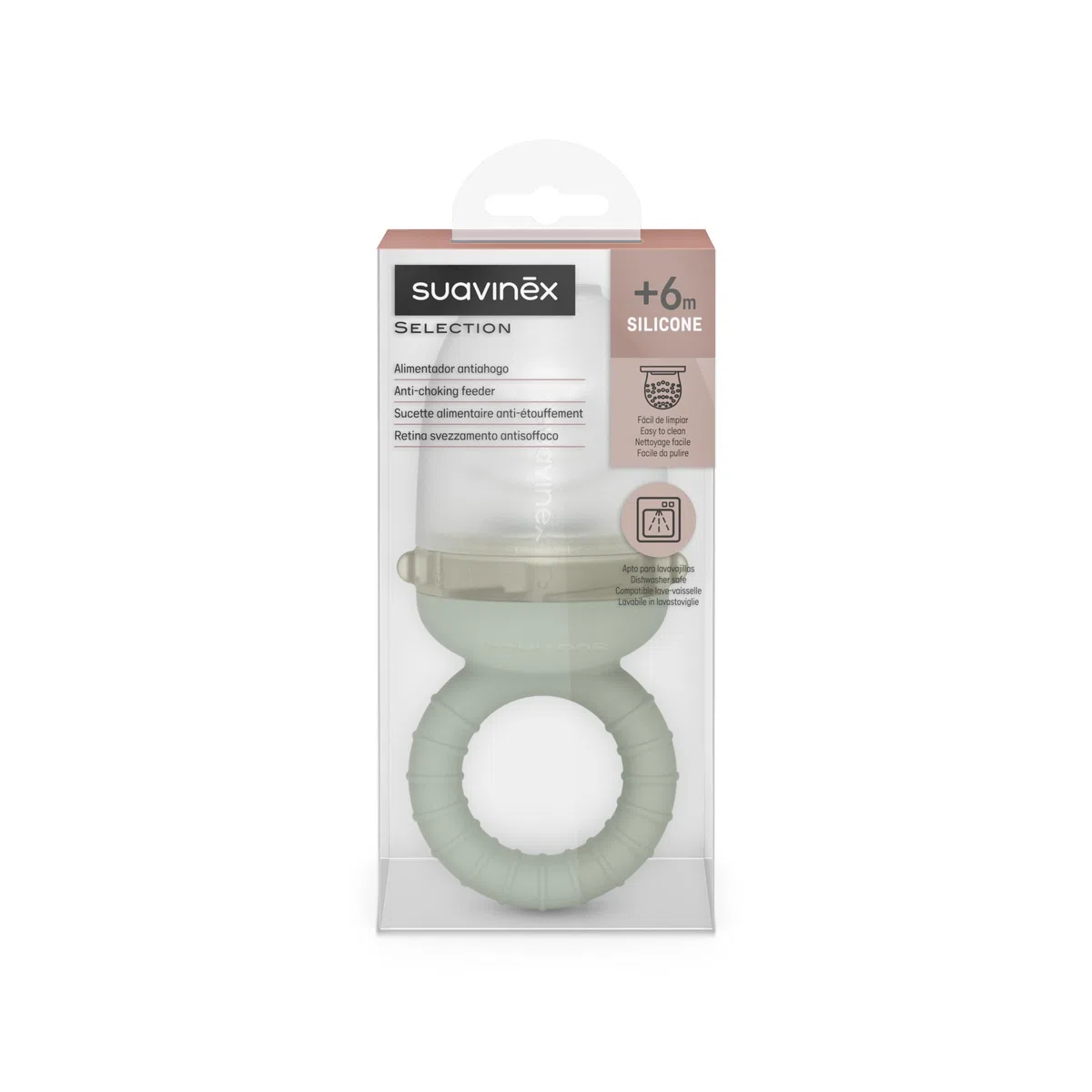Suavinex, Chupete Fruta Bebé, Alimentador Antiahogo de Silicona Grado Alimentario, con Tapa, Fácil de Limpiar, Apto Lavavajillas, Apto Congelador, Alivia las Encías, Ideal BLW, +6 Meses, Verde