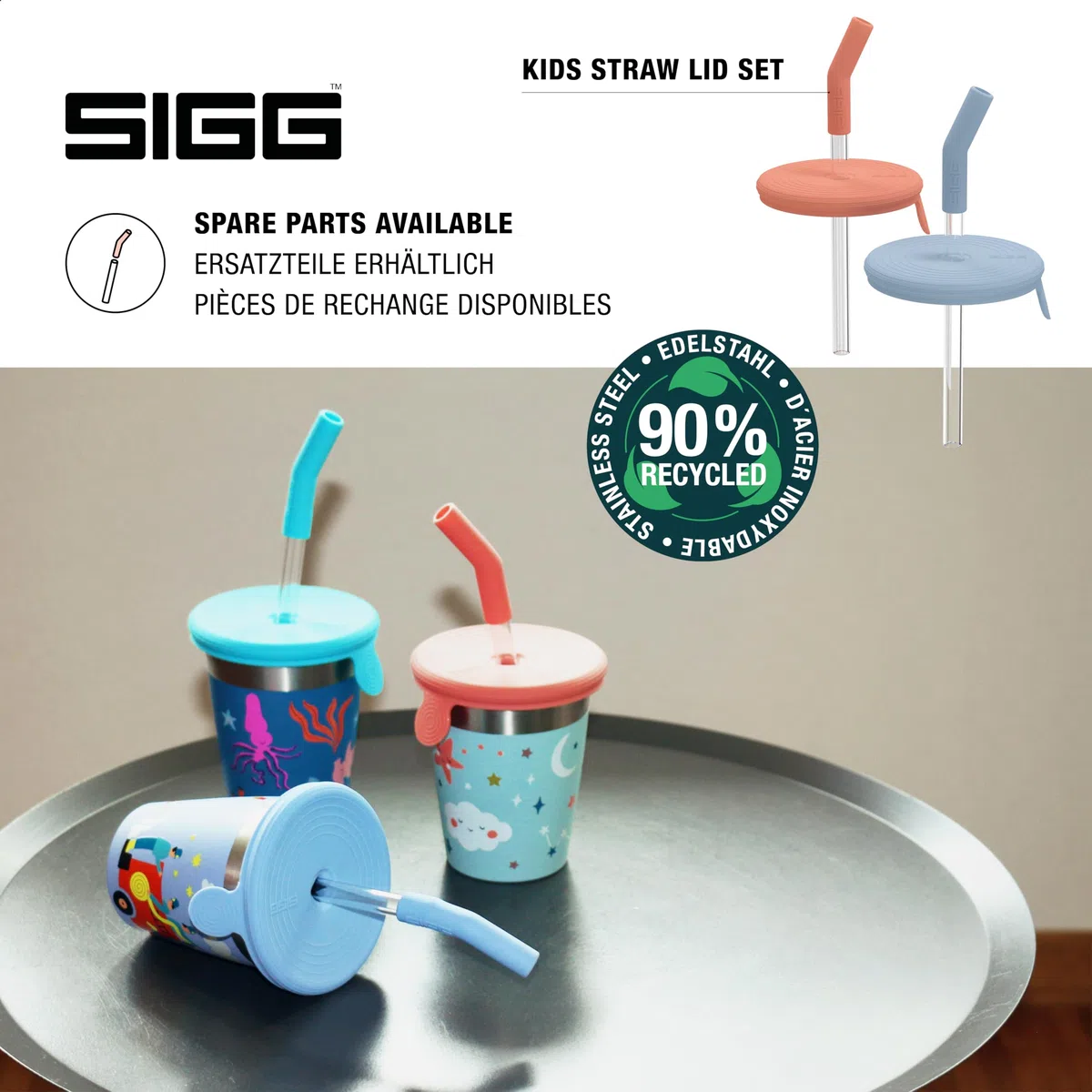 SIGG - Vaso infantil de acero inoxidable con tapa de silicona y pajita - A prueba de salpicaduras - Sin BPA - Ligero y robusto - Unicornio - 0,35L