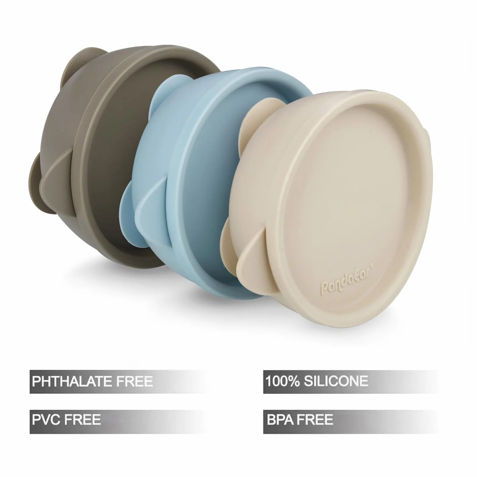 PandaEar 3 Tazones de Succión para Bebé con Tapa | Tazón de Silicona Antideslizante a Prueba de Fugas para Bebés, Niños, Niños Pequeños, Infantes | Silicona Alimentaria Suave, Segura y Libre de BPA