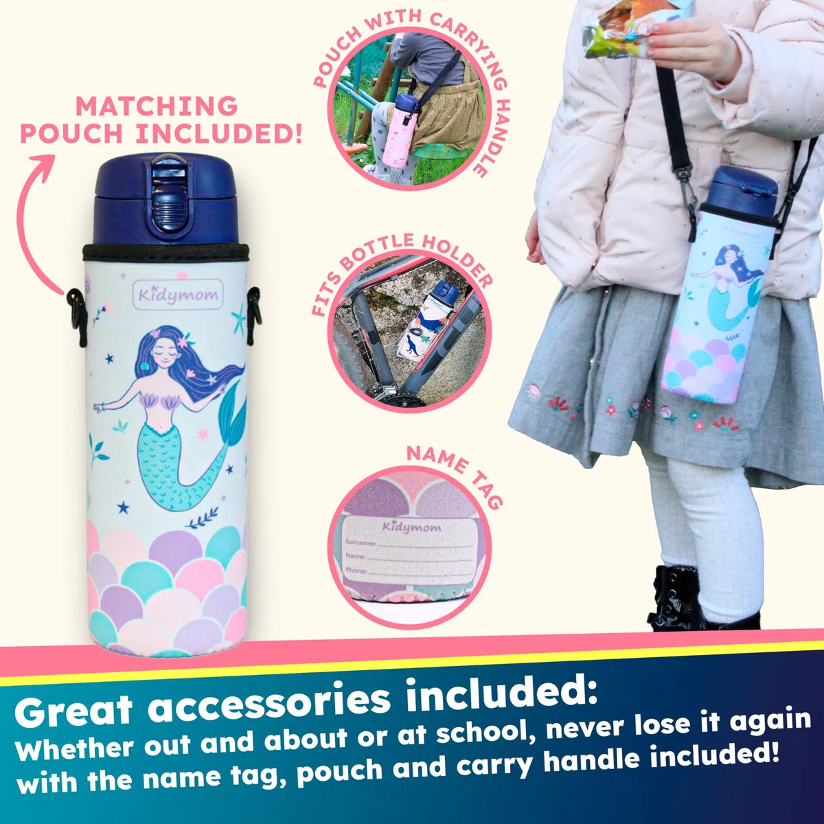 Botella isotérmica infantil de acero inoxidable, 100% antifugas, 350 ml + bolsa con nombre personalizable, caño vertedor e higiene que una paja, regalo de niña o niño, pequeña botella termo