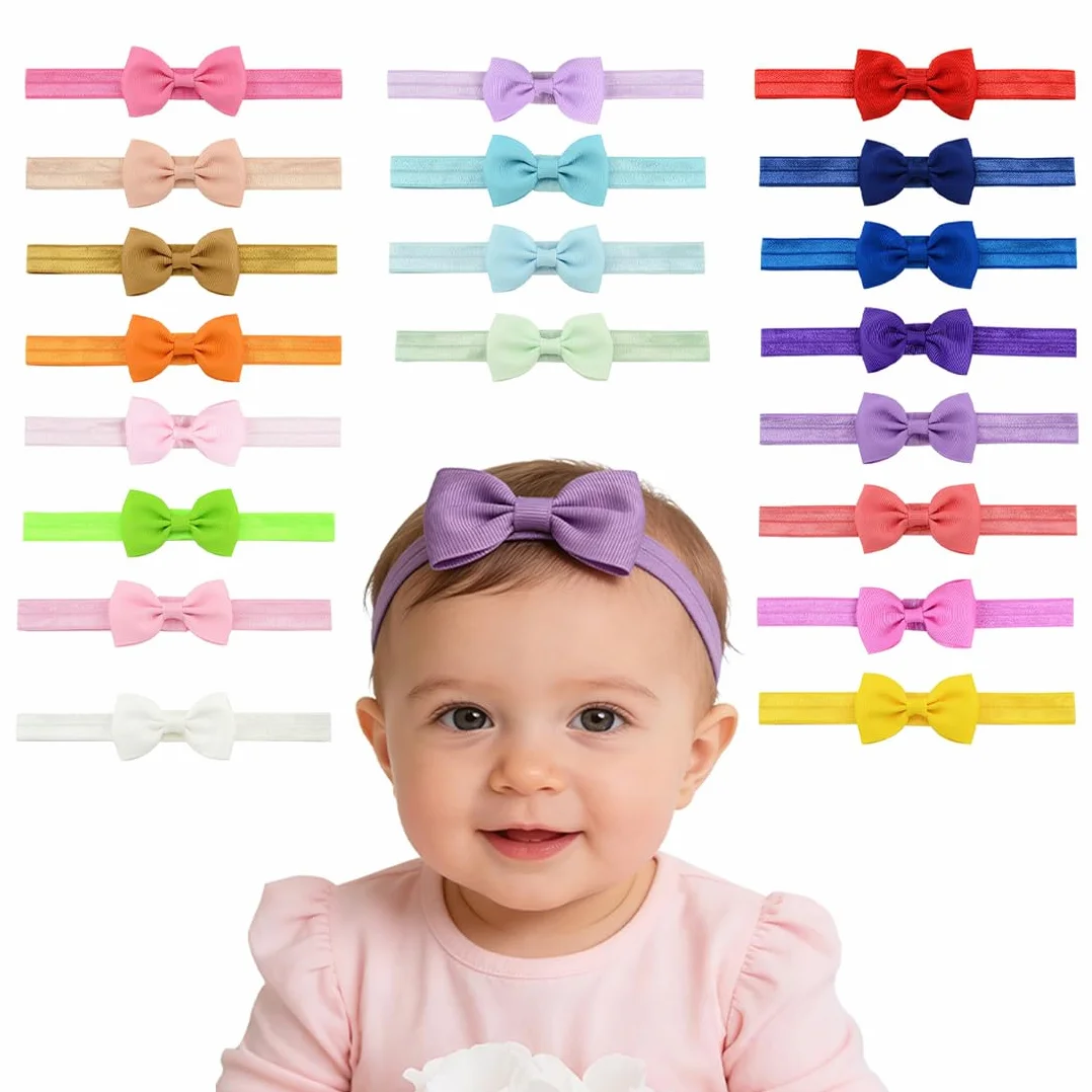 20 Piezas Diadema Bebe Niña, Bebe Lindo Banda de pelo, lindo lazo para el cabello, Diademas Elástica de Bebé Recién con Lazo Banda para Cabeza para Niñas Bebé Pelo Accesorio