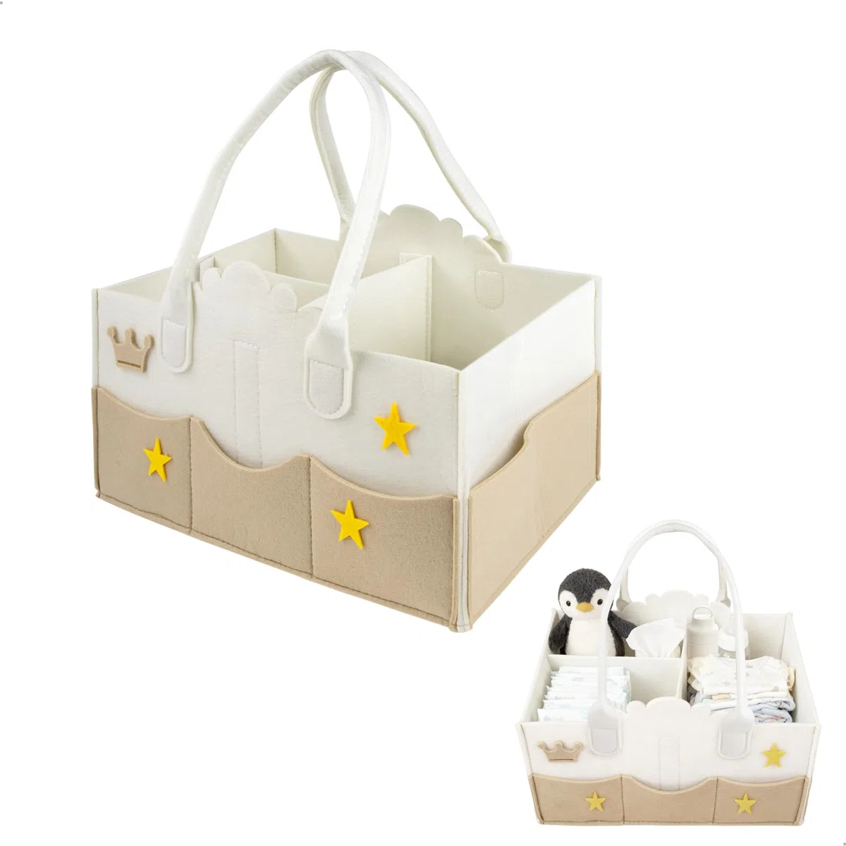 Cesta Organizadora Bebe,Organizador Pañales de Fieltro con Compartimentos Extraíbles,Cestas Bebe Cesta Cambiador para Juguetes,Libros Ilustrados,Aperitivos,Material de Oficina
