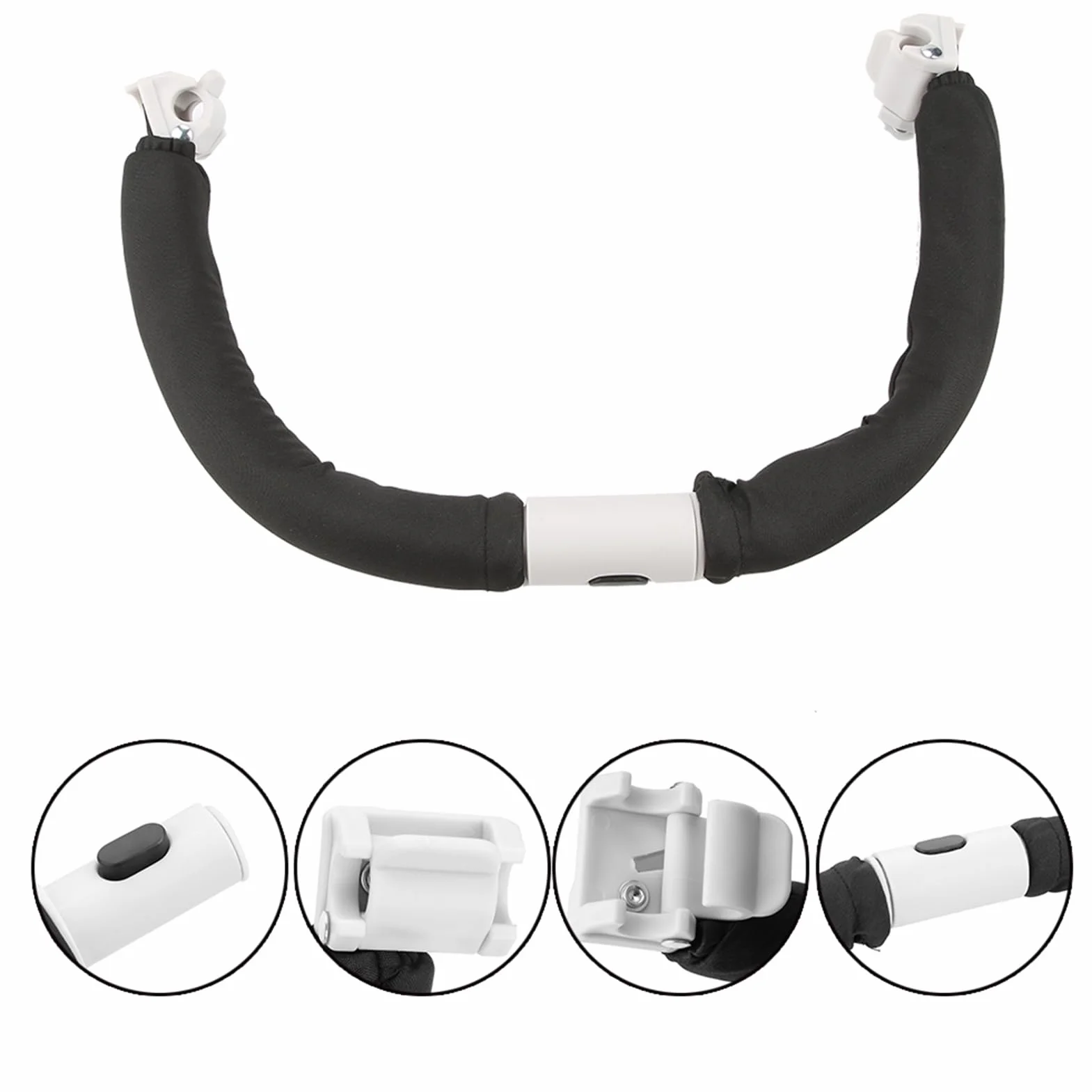 Manillar ajustable para cochecito de bebé, accesorios para cochecito, barra de parachoques, mango para cochecito, reposabrazos, barandilla delantera desmontable, valla de seguridad (Black)