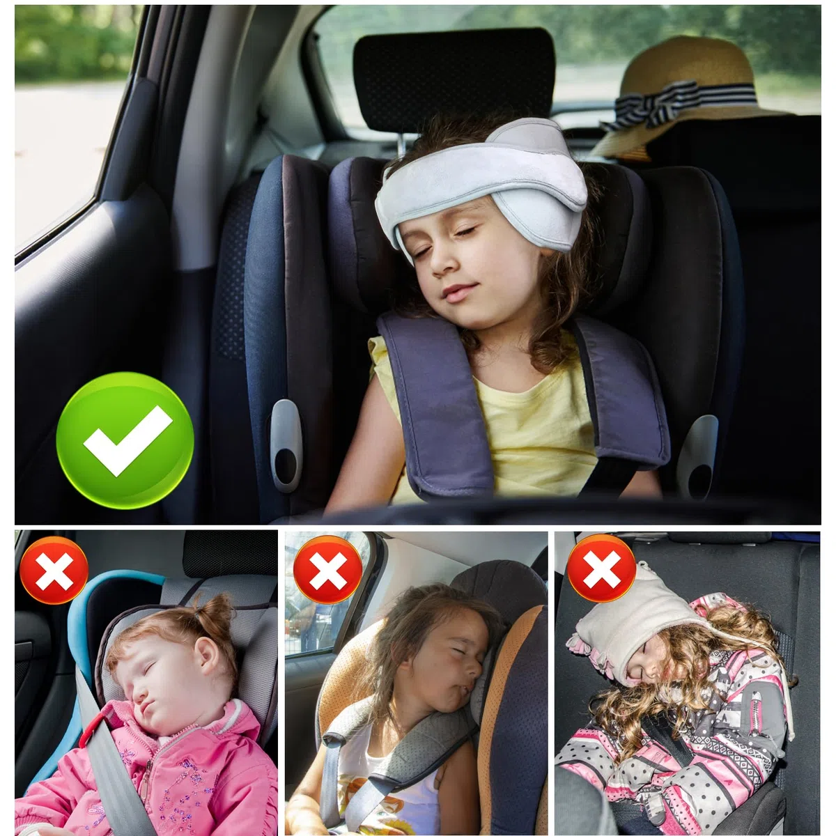 Reposacabezas de Seguridad para Bebe, Banda de Soporte para la Cabeza del Asiento de Coche Ajustable, Sujeta Cabezas Coche para Niños, Cinturón de Protección para la Cabeza para Niños