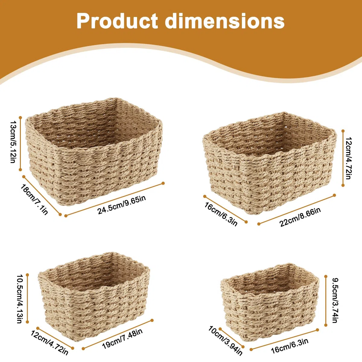 4 PCS Cestas Almacenaje Baño, Cestas Organizadoras Apilables, Cesta Mimbre Almacenaje Utilizar para Recoger Ropa, Juguetes y Cosméticos, para Cocinas, Dormitorios, Salas de Estar