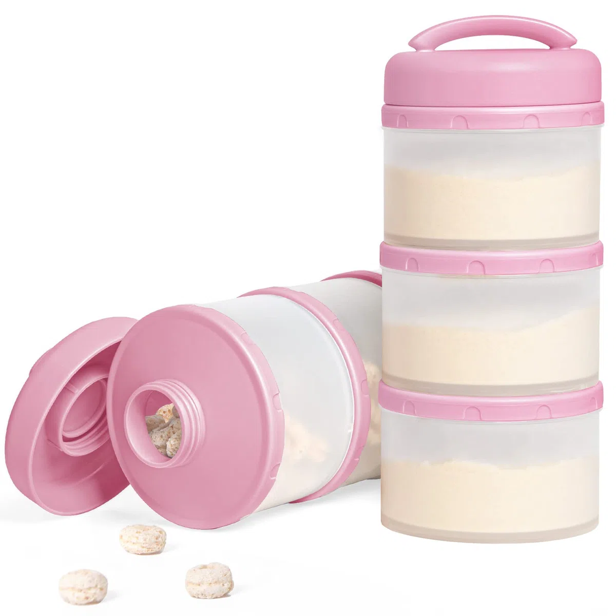 Termichy Apilable Dispensador Leche en Polvo Bebé y Cereales, 2 Paquetes (bebe rosa)