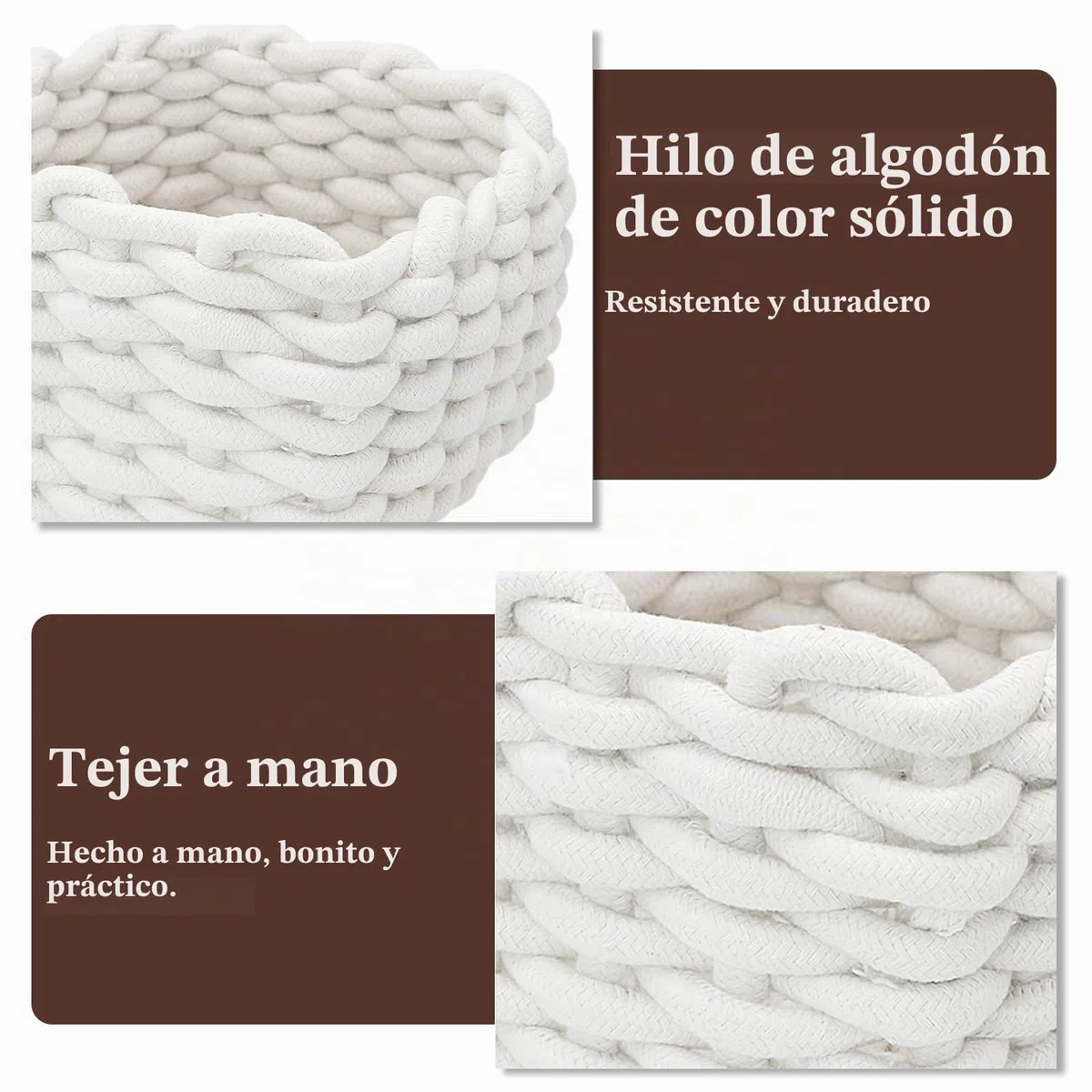 Canasta de cuerda de algodón tejida, canasta de almacenamiento de cuerda, organizador de baño, cesta de almacenamiento para armario de guardería (Blanco)