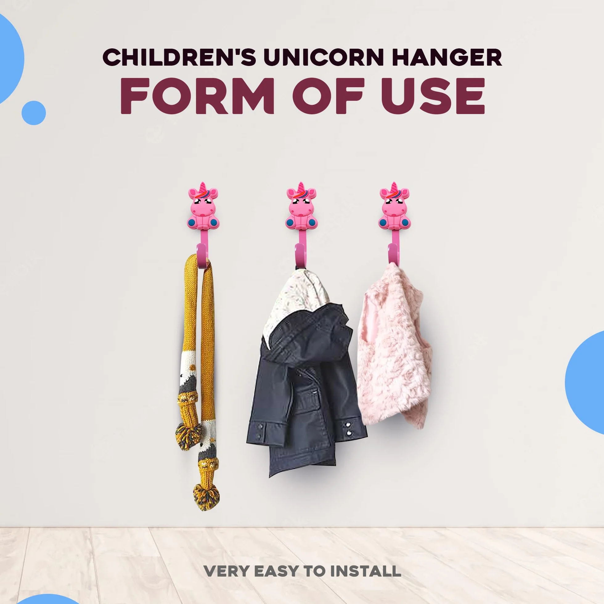 DOJA Barcelona | Percha infantil Unicornio Rosa | 34 x 90 mm | Pack 4 Perchero infantil Ropa | perchas Niños Ropa | Perchas Dormitorio Niños | Colgador para Dormitorio Infantil | Niño y Niña