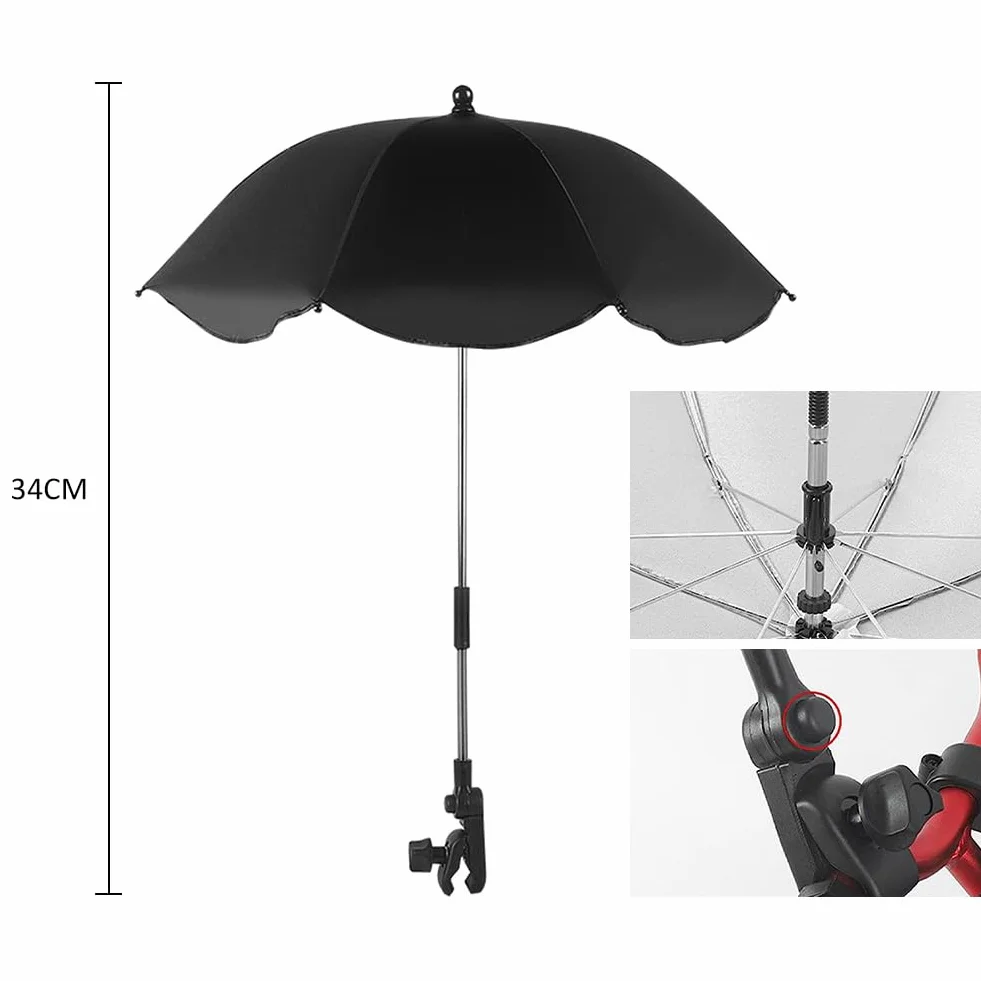 Sombrilla de Cochecito, Sombrilla Universal para Cochecito de Bebé, Sombrilla Universal para Cochecito de Bebé,para Tubos Redondos y Ovalados, para Cochecito & Silla de Paseo,Negro