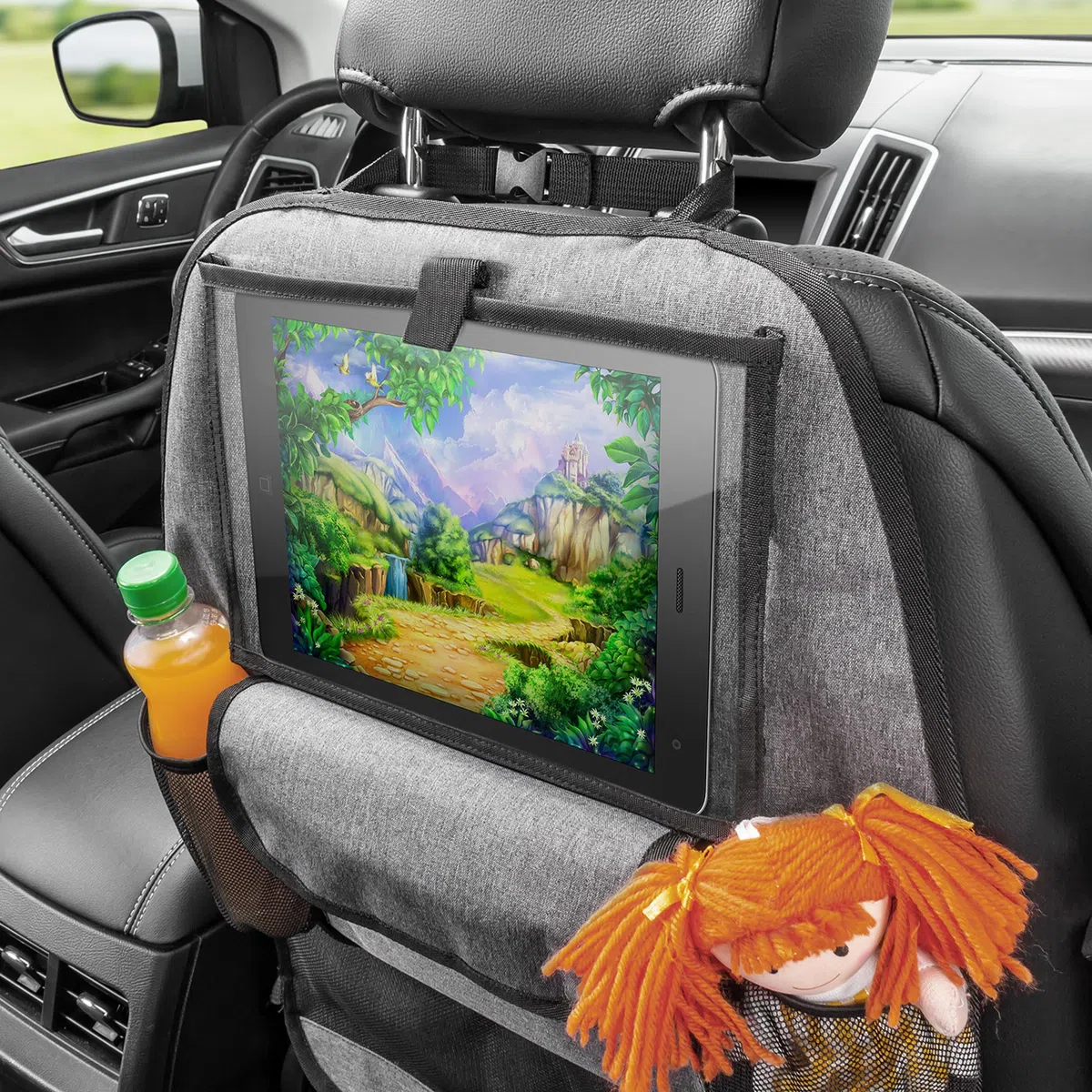 Reer 86051 Organizador para Asiento Trasero De Coche con Compartimento para Tableta, Color Gris, 1000 ml