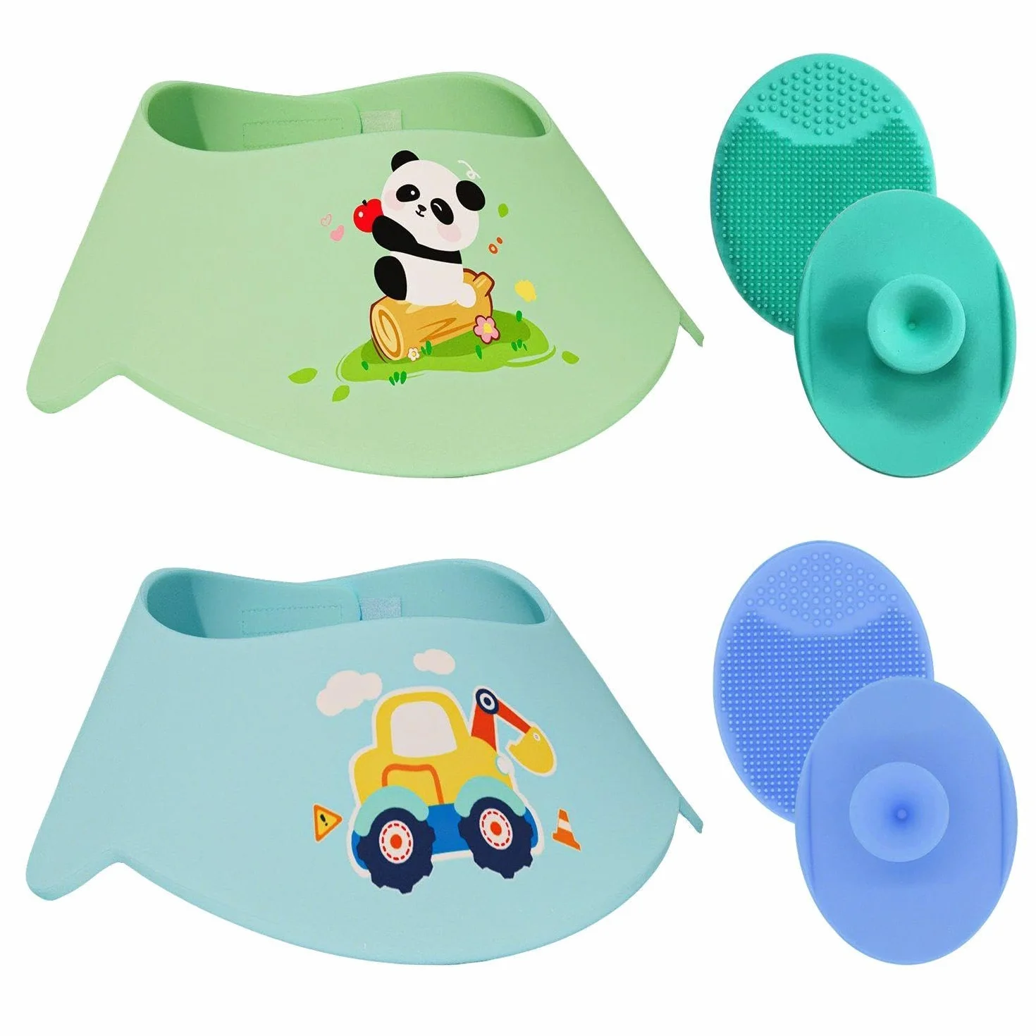 Capas De Ducha De 2 Piezas, 2 Pinceles De Masaje De 2 Piezas, Dibujos Animados Lindos, Protección Para Los Ojos, Protección Del Oído, Ducha Para Niños Y Tapa Impermeable Para El Cabello.
