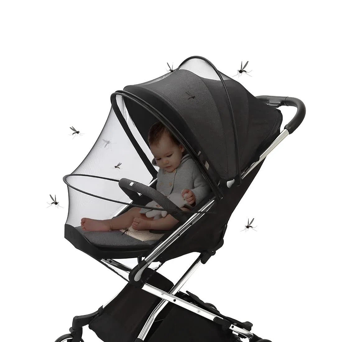 Mosquitera Carro Bebe Universal Carrito Red Antiinsectos Silla de Paseo Protección Avispas y Mosquitos Mosquitera Cochecitos con Cremallera y Goma Elástica | Lavable(Negro)