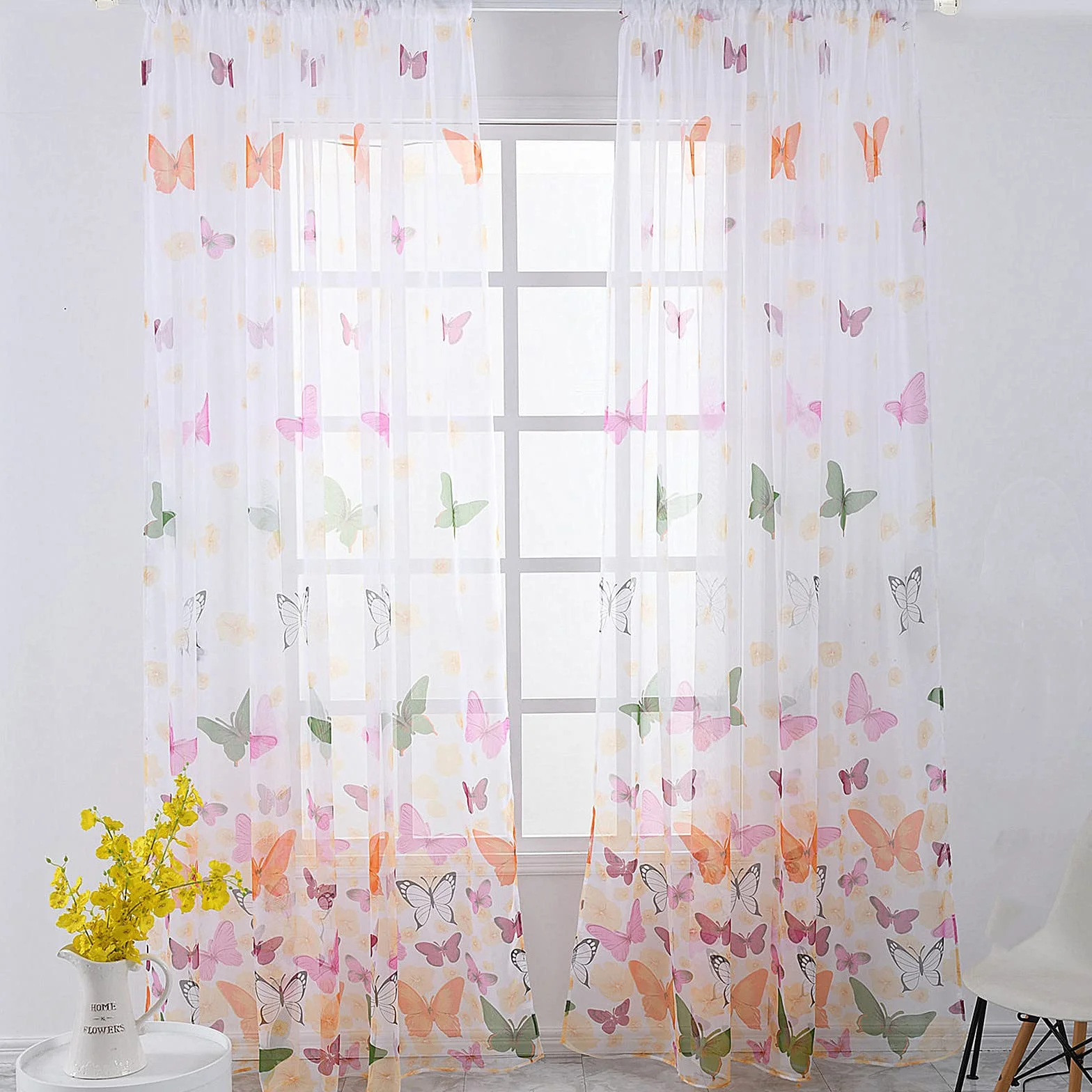 Cortinas transparentes con diseño de mariposas, cortinas largas de ventana con ojales, ligeras, suaves y transpirables, para dormitorio de niña, balcón, café