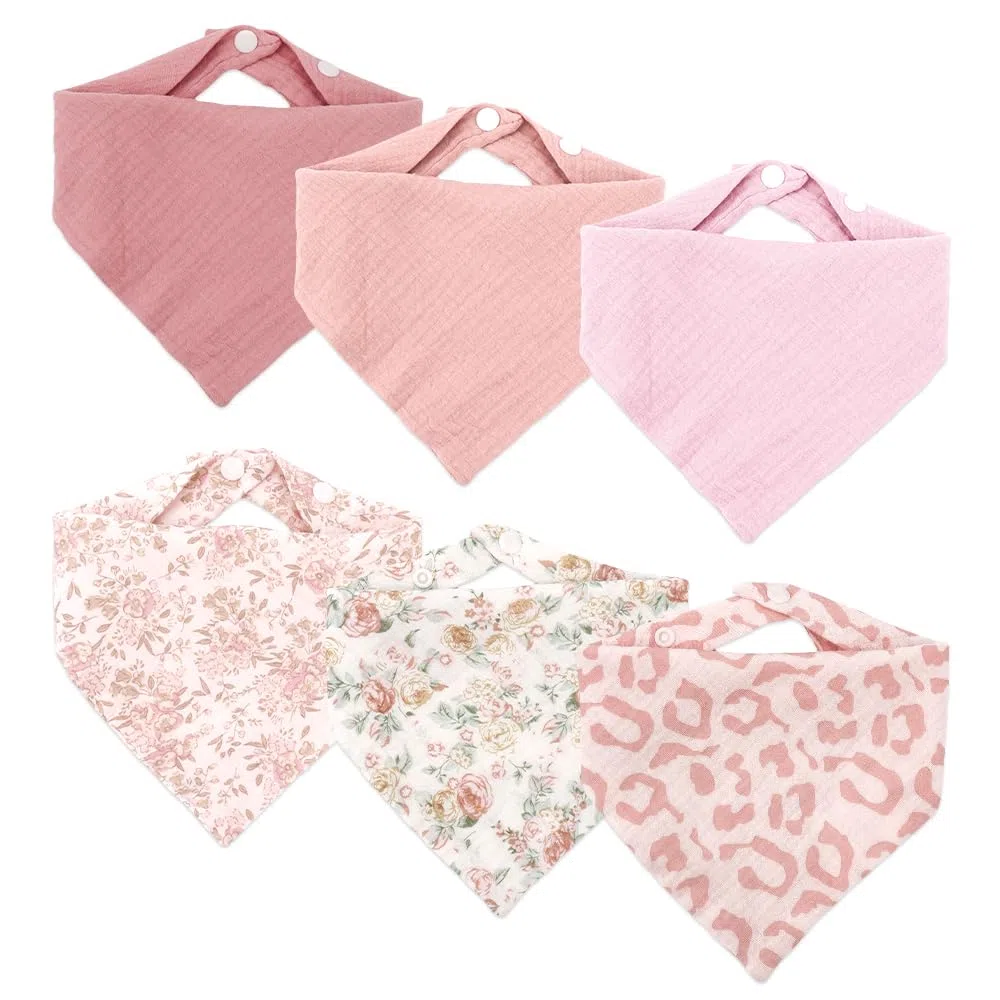 6 Paquetes de Bavios para Bebé en Forma de Bandana, Bavios de Muselina con Presillas Ajustables, Bavios de Bandana para Recién Nacidos e Infantes