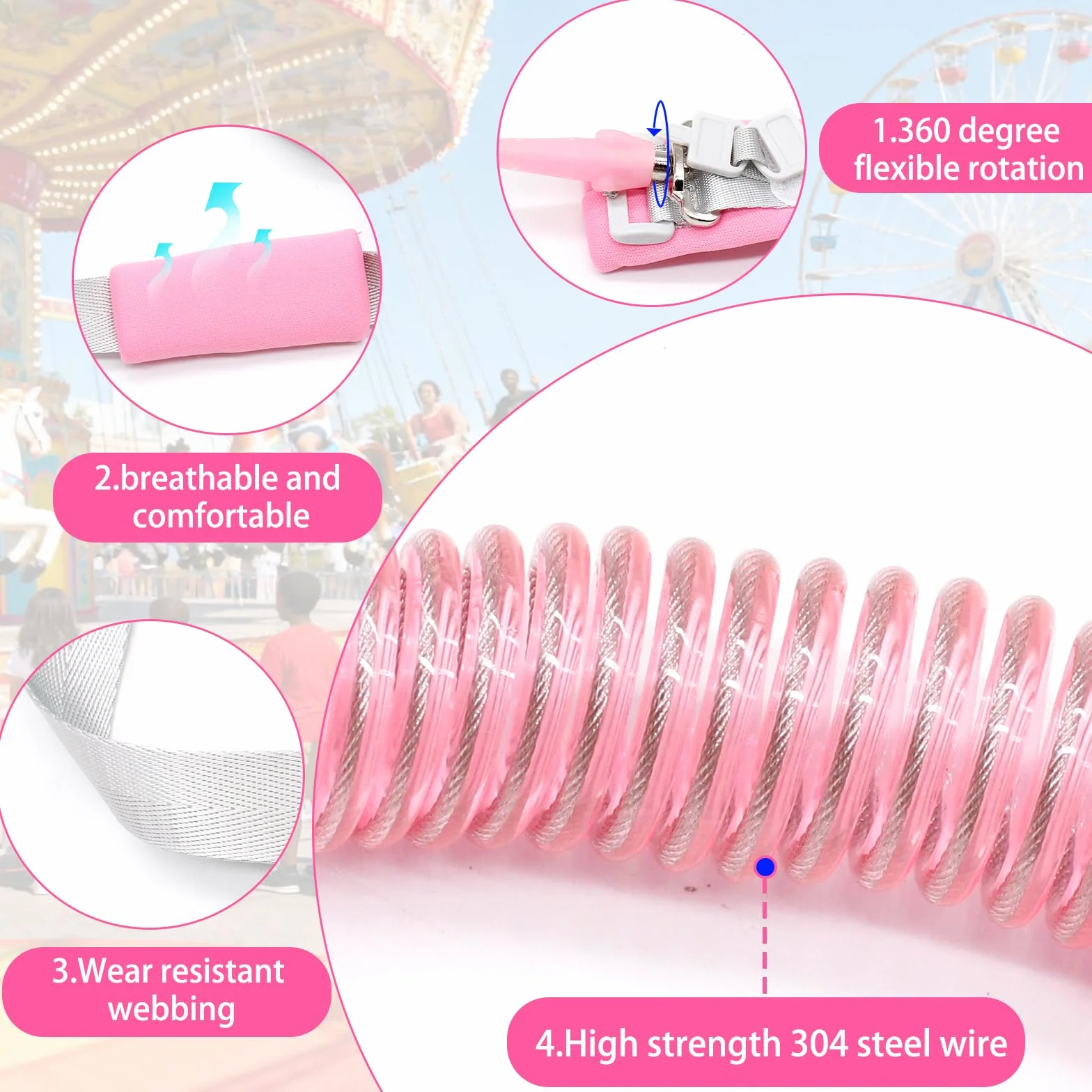 Muñequera Anti Pérdida,Cinturón de Seguridad Anti Perdida para Niños,Correa de Seguridad para Niños Antiperdida para Chico Chica Caminar Compras (Rosa 2.5m)