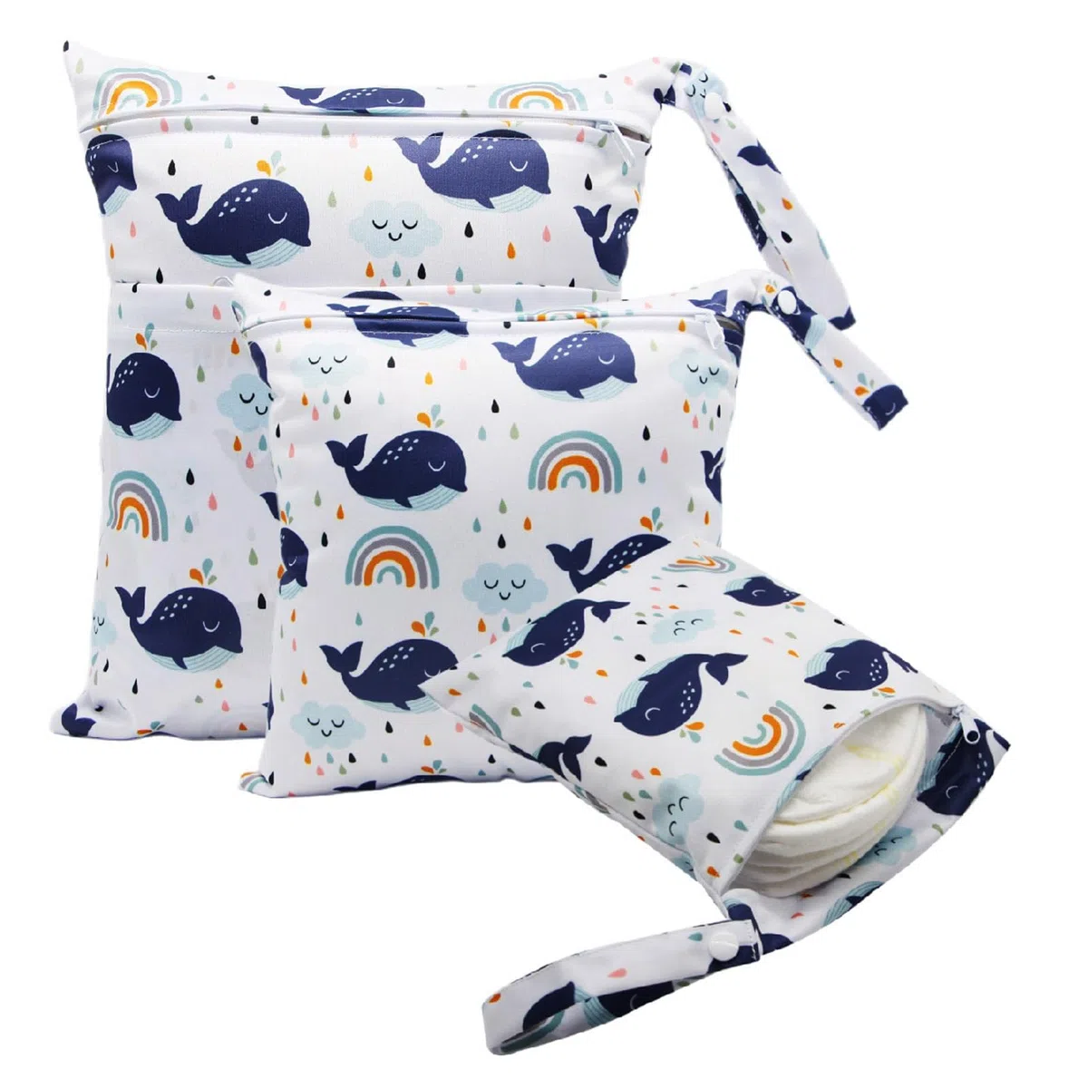 3 Piezas Bolsa de Pañales para Bebés,Bolsa Impermeable de Tela,Neceser Bebe,Reutilizable, Impermeable, Húmedo, con Cremallera, para Nadar, Acampar, Viajar, Fitness, Playa (Ballena)