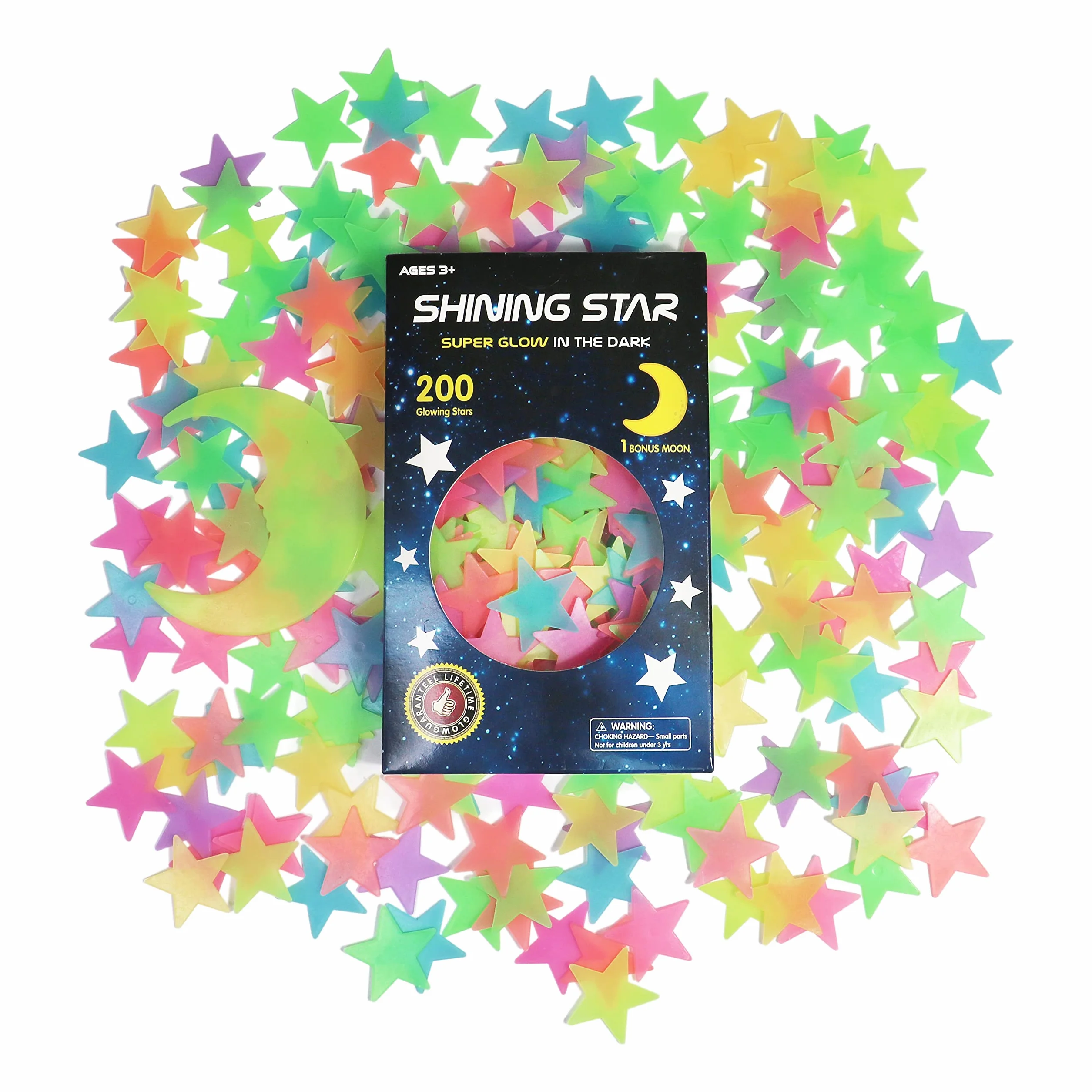 Pegatinas de Estrellas Fluorescentes para Techo, 200 Pcs Pegatinas Pared Infantiles Estrellas y Luna 3D para Habitación de Niños, Adhesivos de Decoración Pared Crean un Cielo Estrellado Real