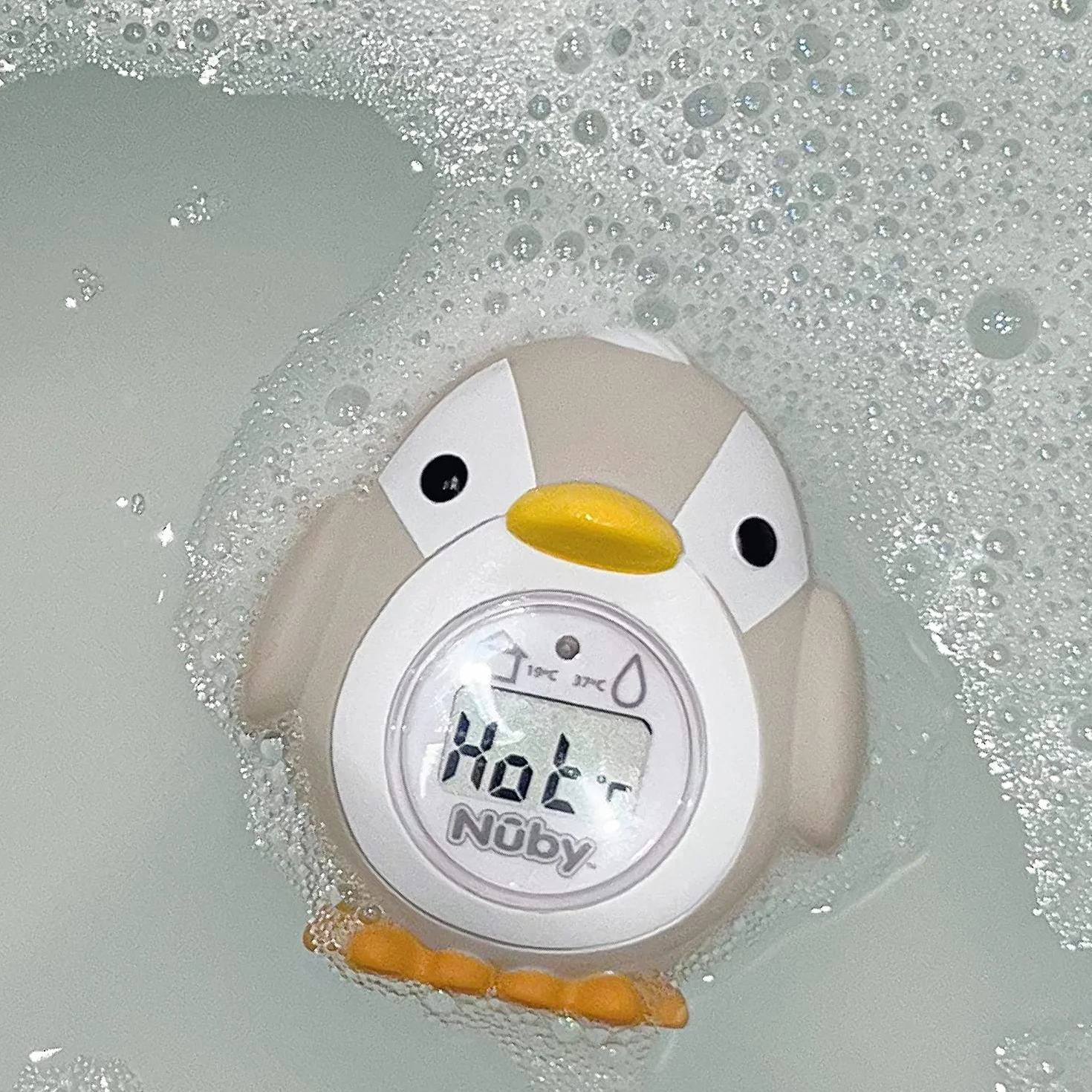 Nuby Termómetro de baño para bebé con forma de pingüino | Pantalla de fácil lectura | Sin BPA | Gris | Apto desde 0 meses