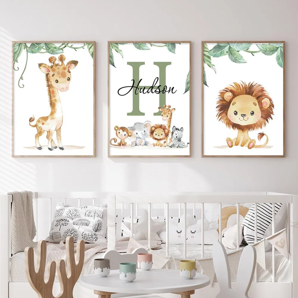 3 Laminas Personalizadas Bebe 30X40CM Cuadro Animales Infantil Poster Habitacion Niño Lienzo Infantiles Para Habitacion Laminas Animales Salvajes Cuadros Decorativos Niños sin Marco