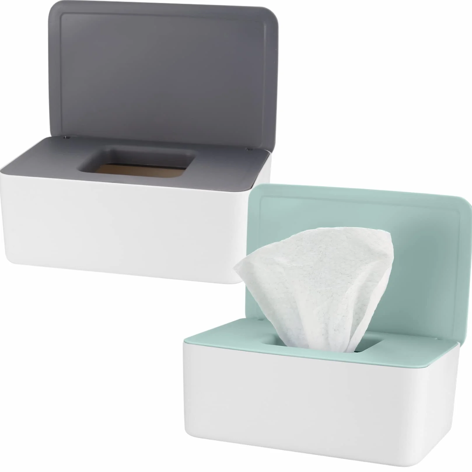 2 Piezas Caja para Toallitas Húmedas, Dispensador de Toallitas de Pañal Caja, Caja de Pañuelos, Caja de Servilletas con Tapa, Pañuelos Húmedos Mojado Tejido Caja