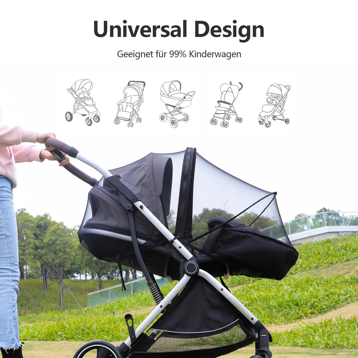 Mosquitera Carro Bebe Universal Carrito Red Antiinsectos Silla de Paseo Protección Avispas y Mosquitos Mosquitera Cochecitos con Cremallera y Goma Elástica | Lavable(Negro)