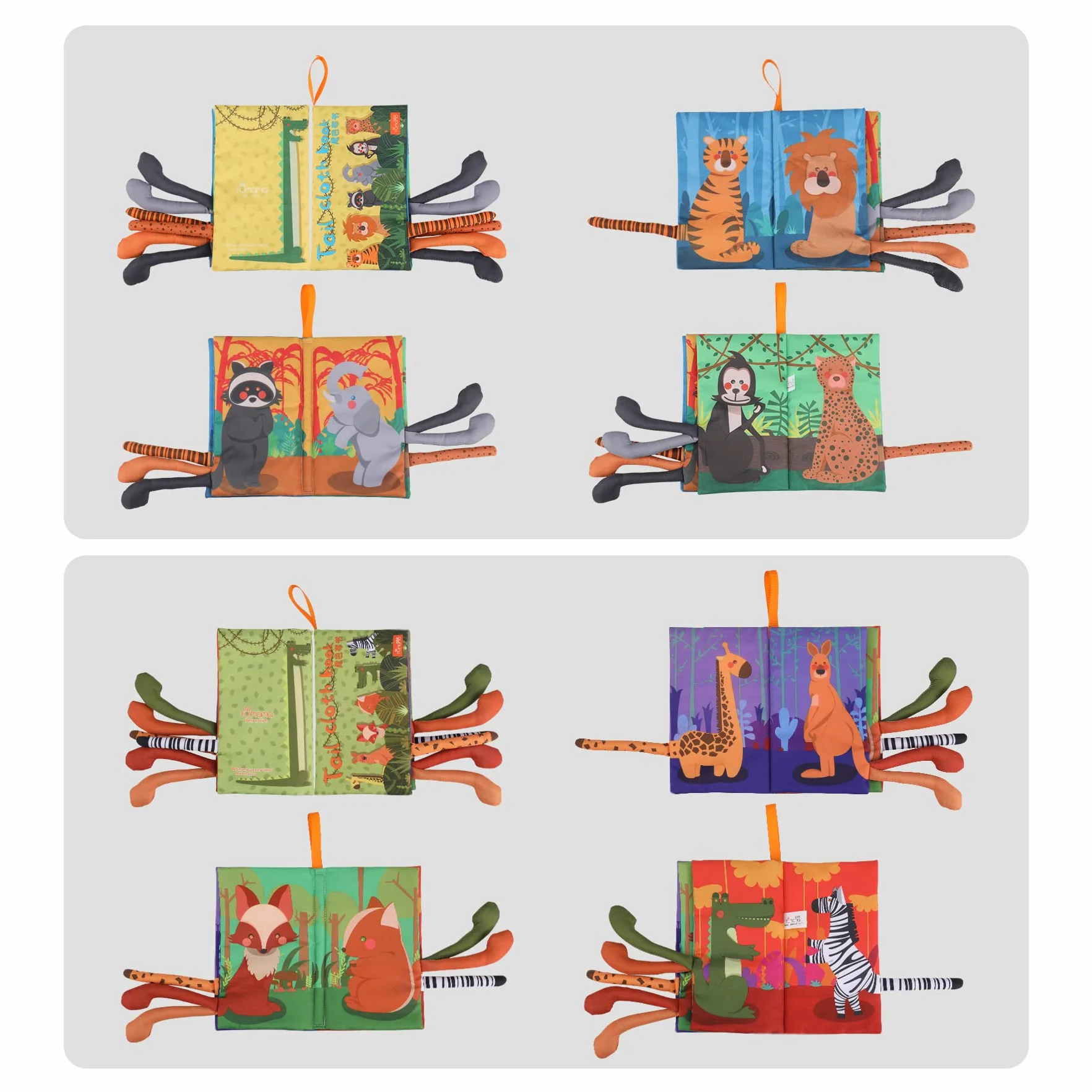 TUMAMA Libros de Tela, Juguetes de Libros Sensoriales Suaves Colas de Selva en 3D, [Lavable a Máquina] Libro de Baño Aprendizaje Temprano 0-3-6-9-12-18M