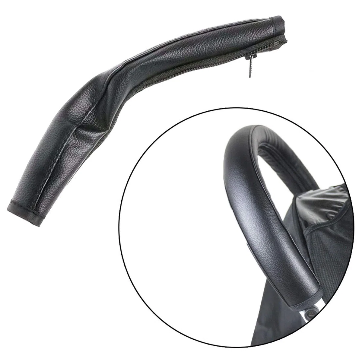 Funda de Manija para Cochecito de Bebé Cubierta de Cochecito de Cuero Cubierta de Manija de Cochecito Universal con Cierre de Cremallera, Impermeable, Anti-Sucio, Anti Desgaste, Negro