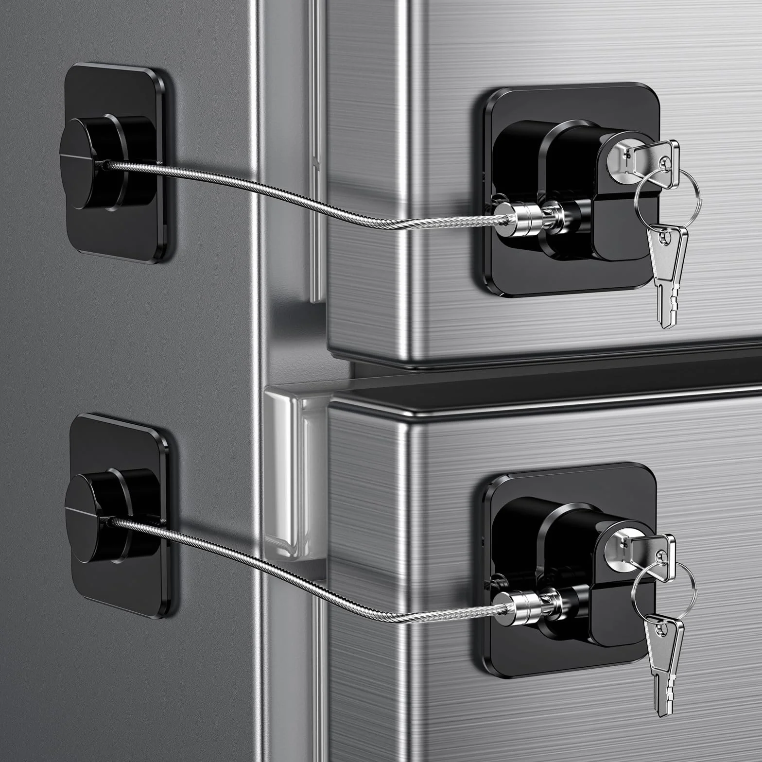 Candado Nevera para Bebés y Adultos, Paquete de 2 Cerraduras para Frigorífico, Cierre de Seguridad Autoadhesiva para Refrigeradores, Armario, Puertas de Gabinetes, Cajones y Ventanas-2 Pieza Negro