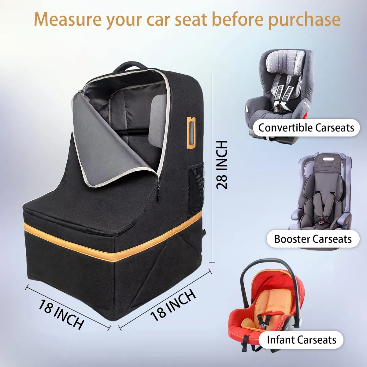 Hap Tim Bolsa de Viaje para Asiento de Coche, Funda Acolchada para Asiento de Coche para avión, transportador portátil para Asiento de Coche Esencial para Aeropuerto, Mochila de Viaje para Asiento de