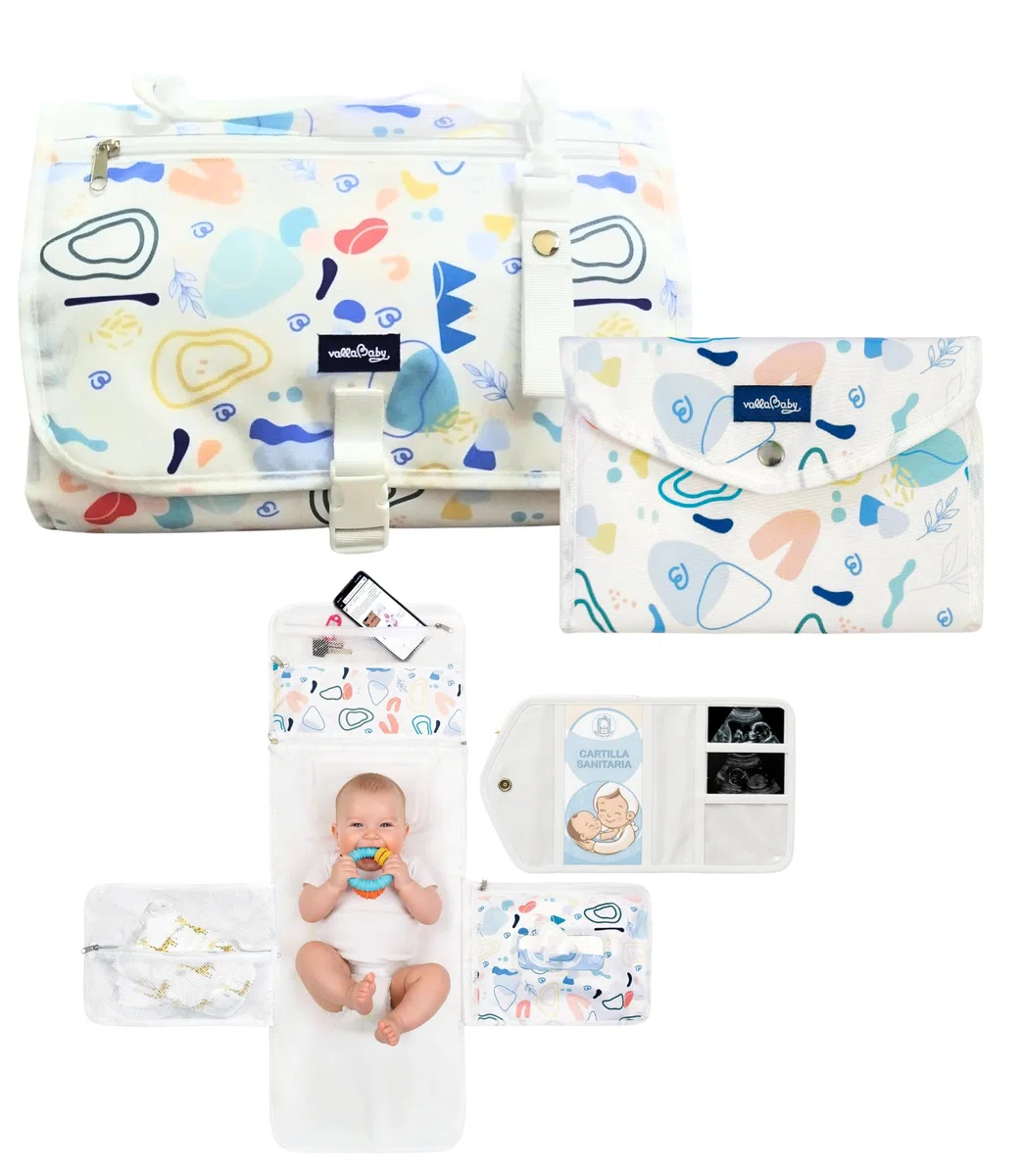 Cambiador Bebe Portatil XL Impermeable 5 Compartimentos y Portadocumentos Organizador Viaje Regalo Bebé Recien Nacido Diseño Elegante Compacto para Padres y Abuelos