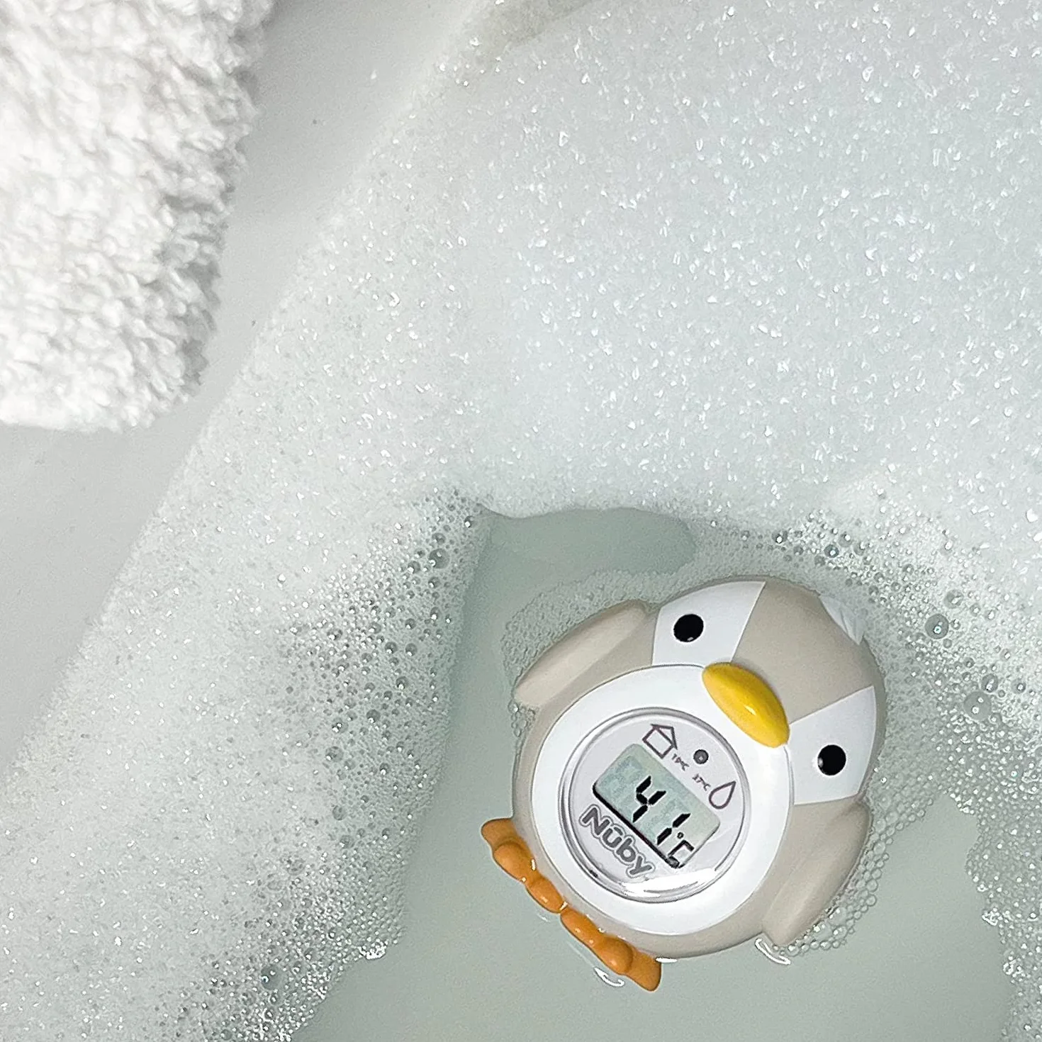 Nuby Termómetro de baño para bebé con forma de pingüino | Pantalla de fácil lectura | Sin BPA | Gris | Apto desde 0 meses