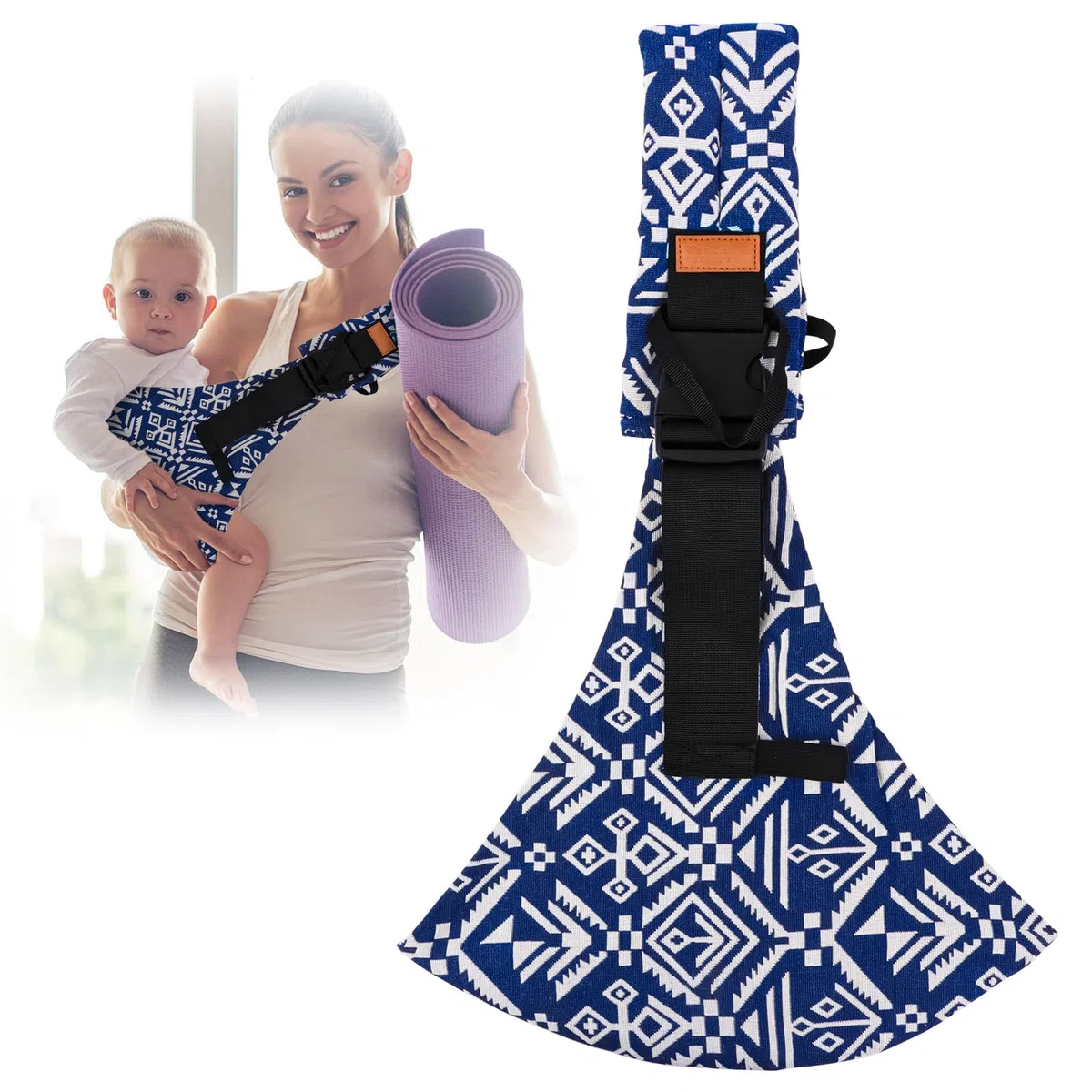 Portabebés Portátil, Portador de Bebé, Ergonómico Portátil, Portabebés Elastico Ajustable para Bebés y Niños Pequeños de 0-36 Meses (azul y blanco)