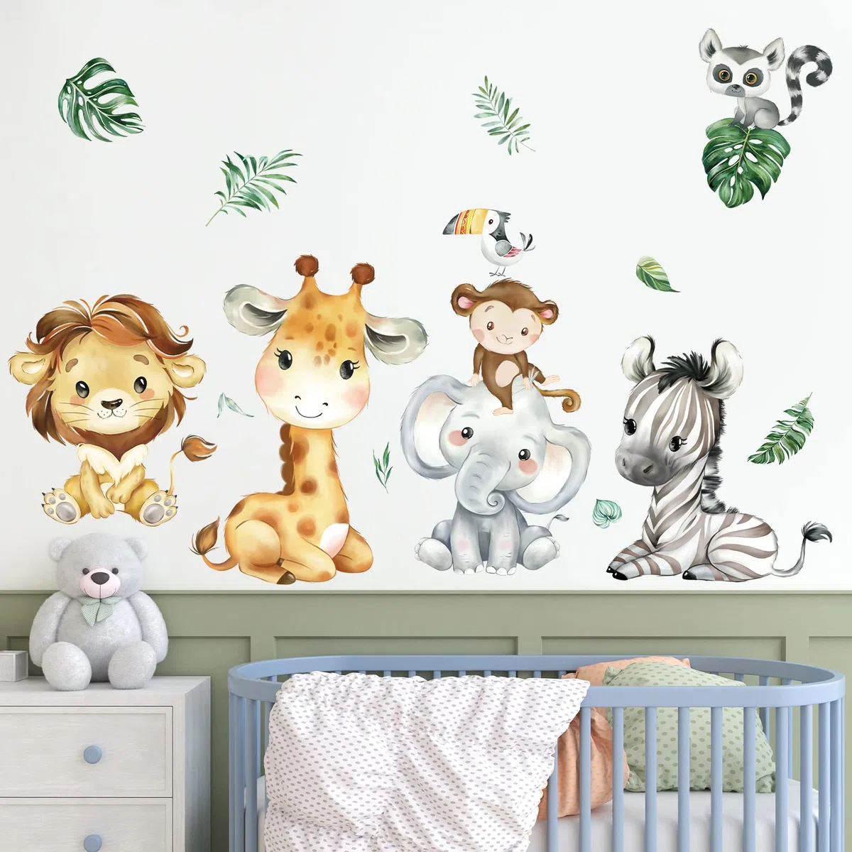 decalmile Pegatinas de Pared Animales de la Jungla Vinilos Decorativos Safari Elefante Jirafa León Adhesivos Pared Habitación Infantiles Niños Bebés Guardería