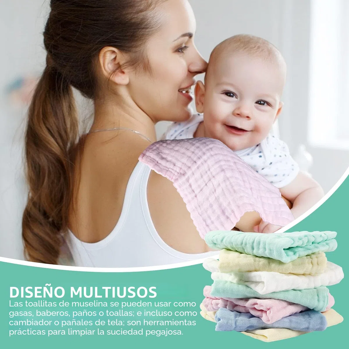 Toallas Bebe Recien Nacido De BañO Muselinas Bebe Algodon Gasas para Bebes Toalla BañO Regalo Recien Nacido NiñO 10 Piezas Toallitas Reutilizables Muselina 25x25 cm