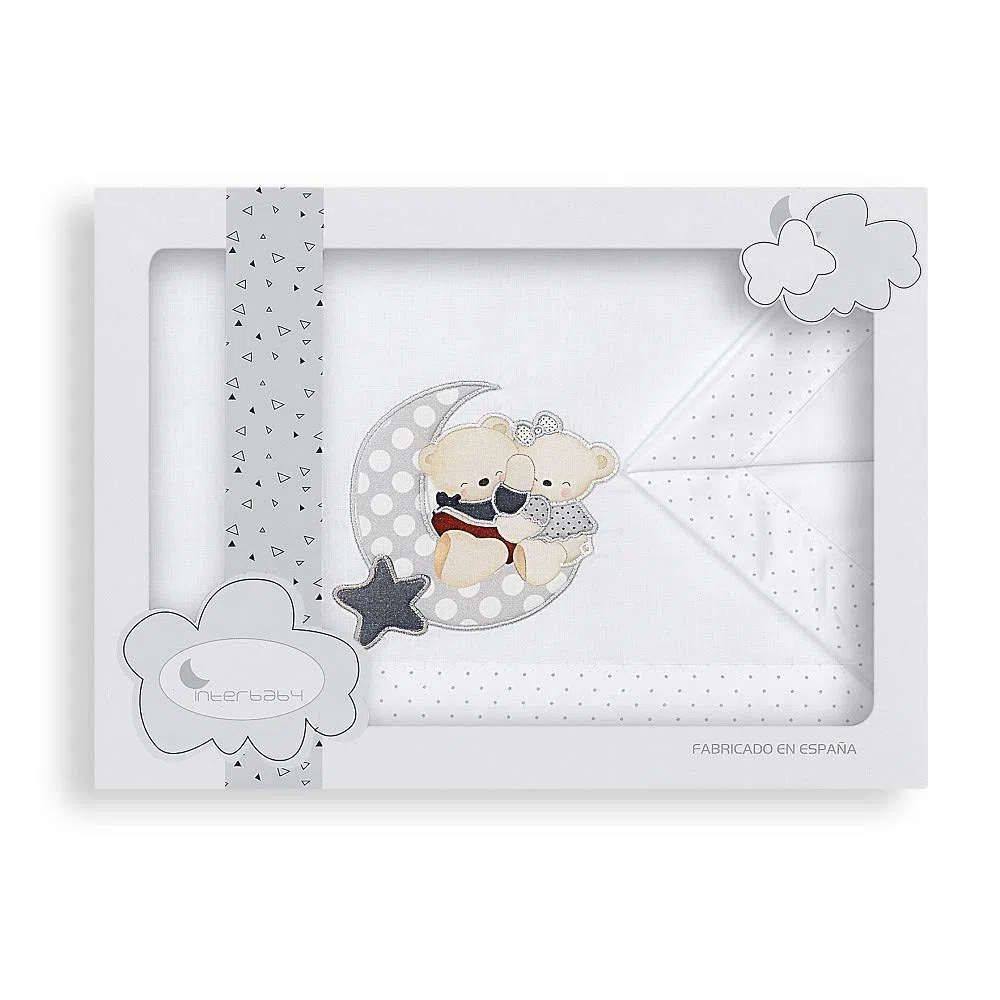 INTERBABY-Sábanas Cuna Osito Amoroso Blanco Gris