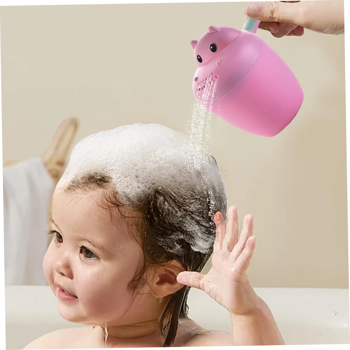 Jarra de baño para lavado de bebés, jarra de baño de bebé hipopótamos de 5.5x2.8 con mango sin deslizamiento, taza de enjuague a prueba de salpicaduras perfecta para lavado de cabello para niños pequ