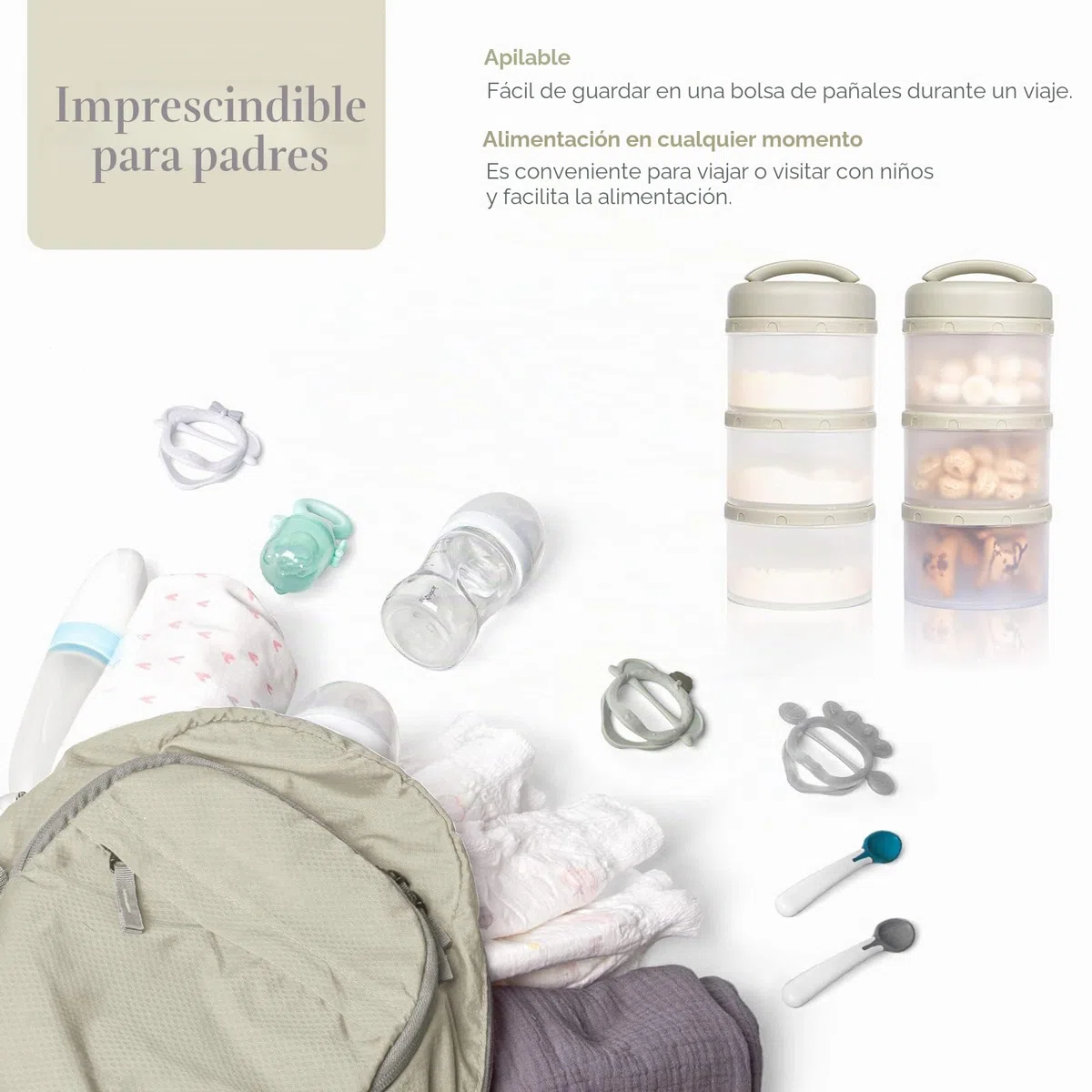 Termichy Apilable Dispensador Leche en Polvo Bebé y Cereales, 2 Paquetes (gris cálido)