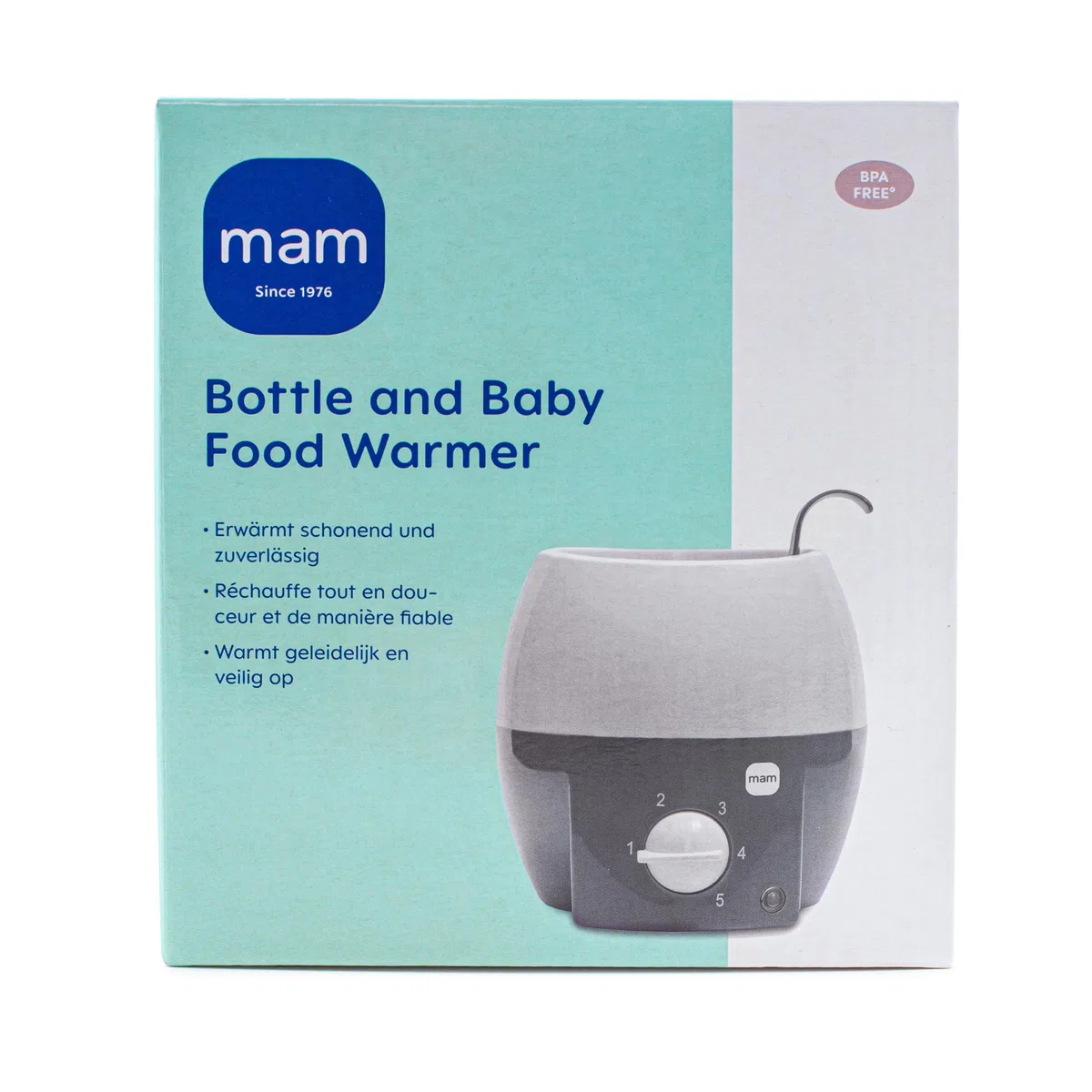MAM Calentador de biberones para biberones y Alimentos para bebés, Calentador de biberones con Control automático de Temperatura y protección contra sobrecalentamiento, Color Gris