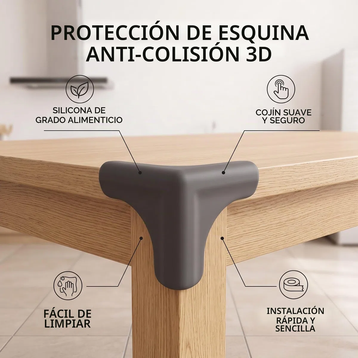 Protectores de Esquina, 4 Piezas/Bolsa Protección de Silicona para bebés Ángulo anticolisión Muebles de Escritorio Escritorio de Seguridad para niños Mesa de Parachoques Cubiertas de Esquina(Negro)